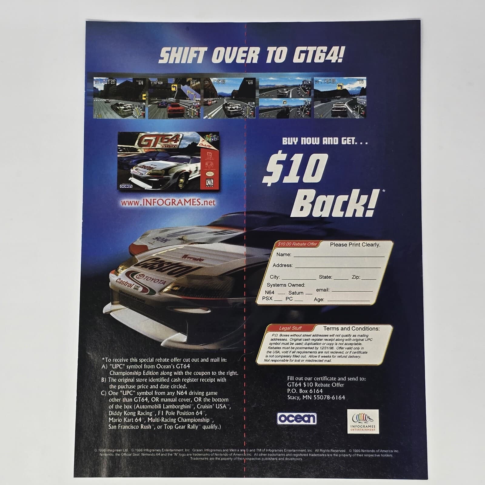 GT64 GT 64 Nintendo 64 N64 Shift Over Print Ad/Poster Official Promo Art