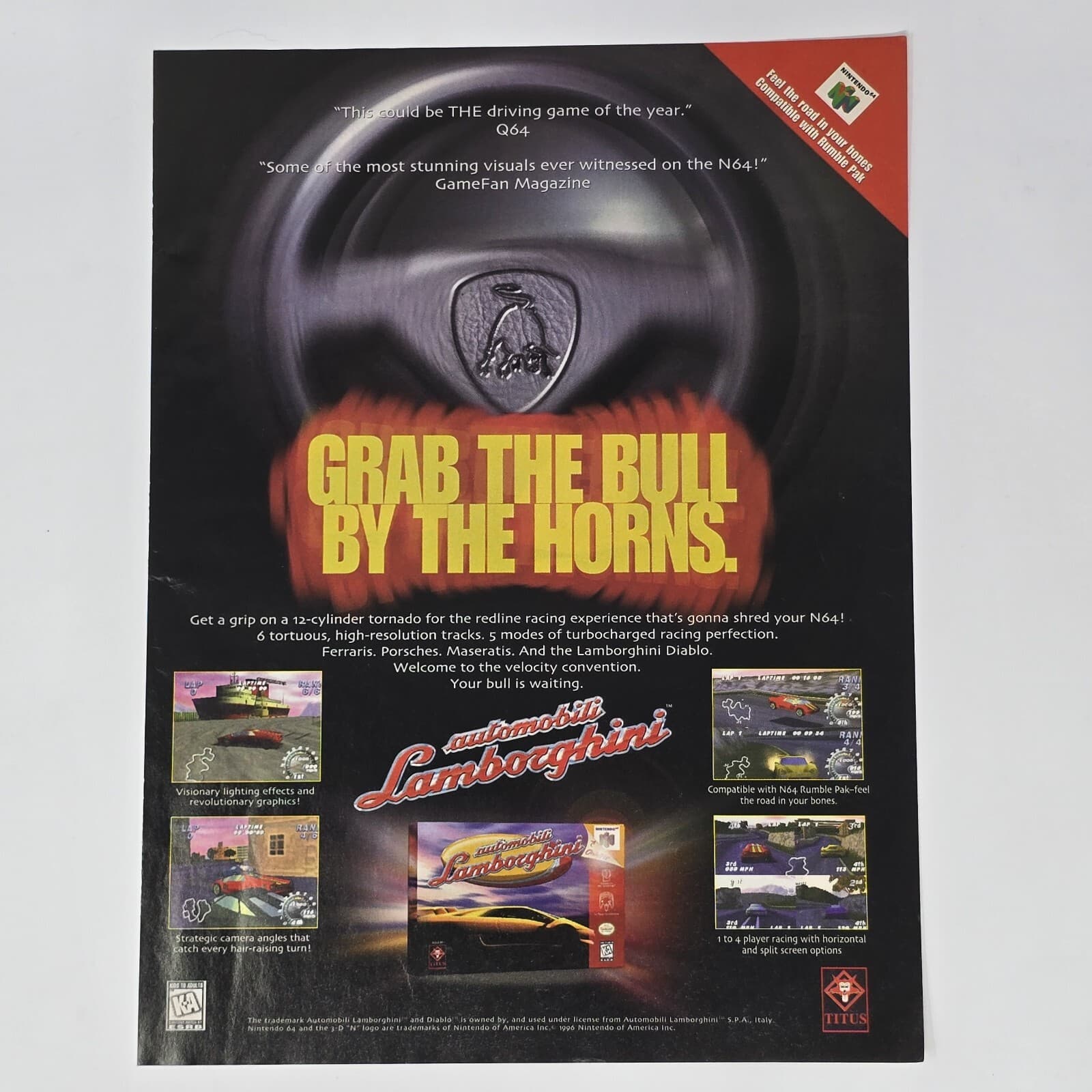Automobili Lamborghini N64 Grab the Bull Print Ad/Poster Official Promo Art
