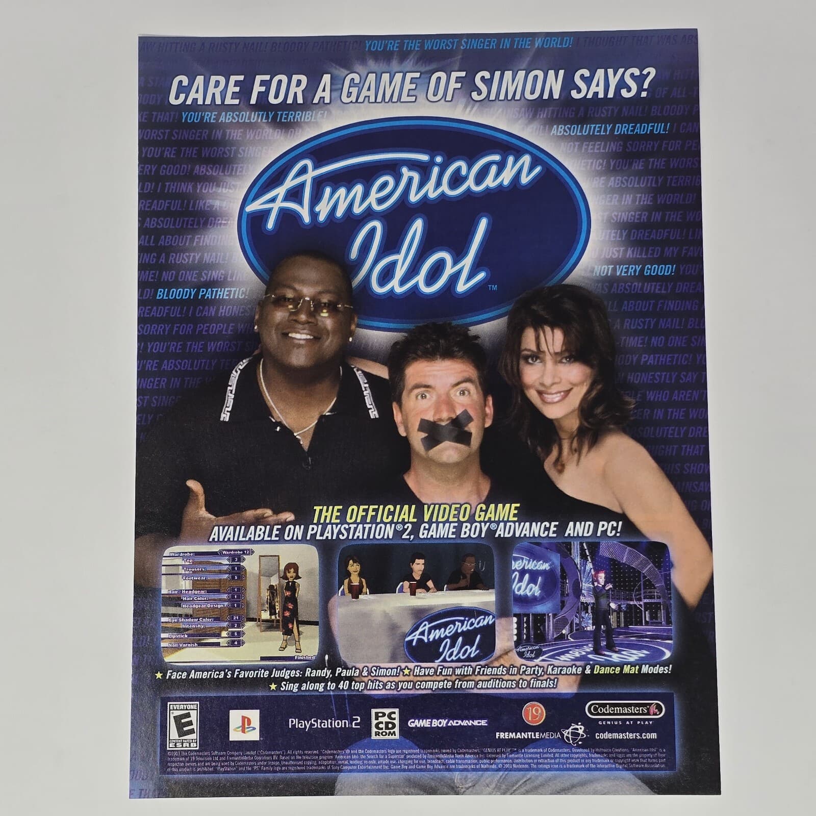 American Idol PS2 PC GameBoy Advance Care For Print Ad/Poster Official Promo Art