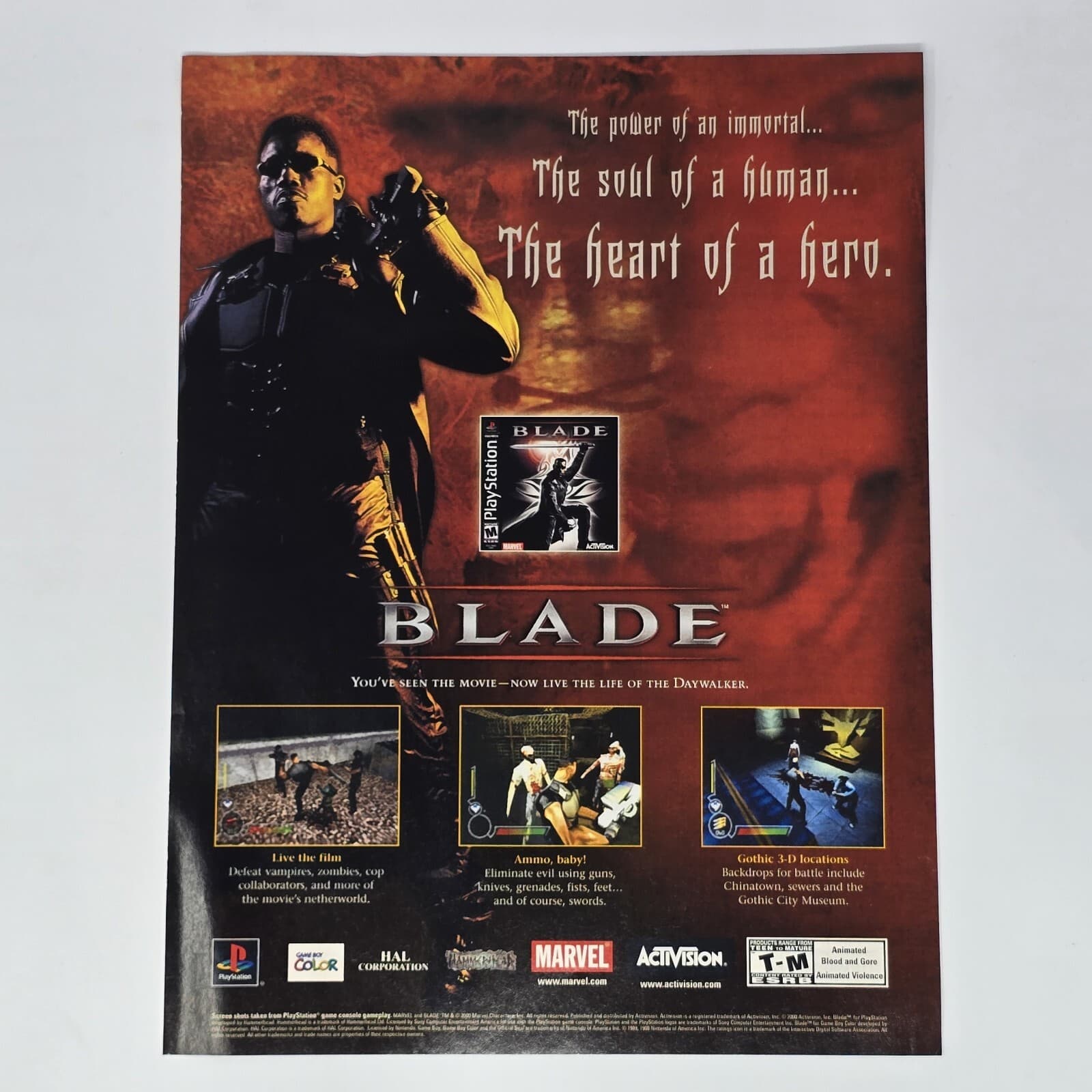 Blade PS1 GameBoy Color Marvel Heart of a Hero Print Ad/Poster Official Promo