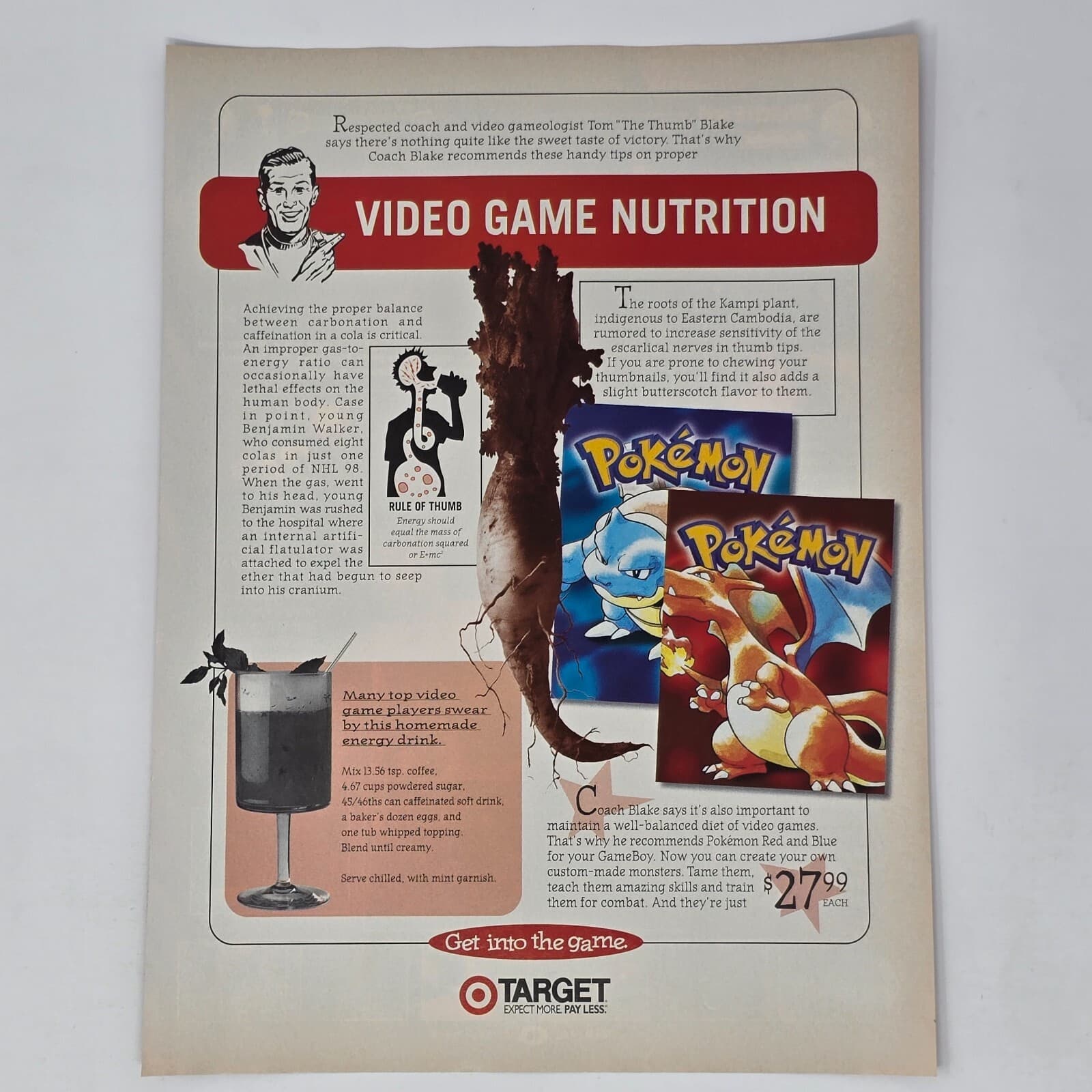 Pokémon Red Blue Nintendo GameBoy Target Nutrition Print Ad/Poster Promo Art
