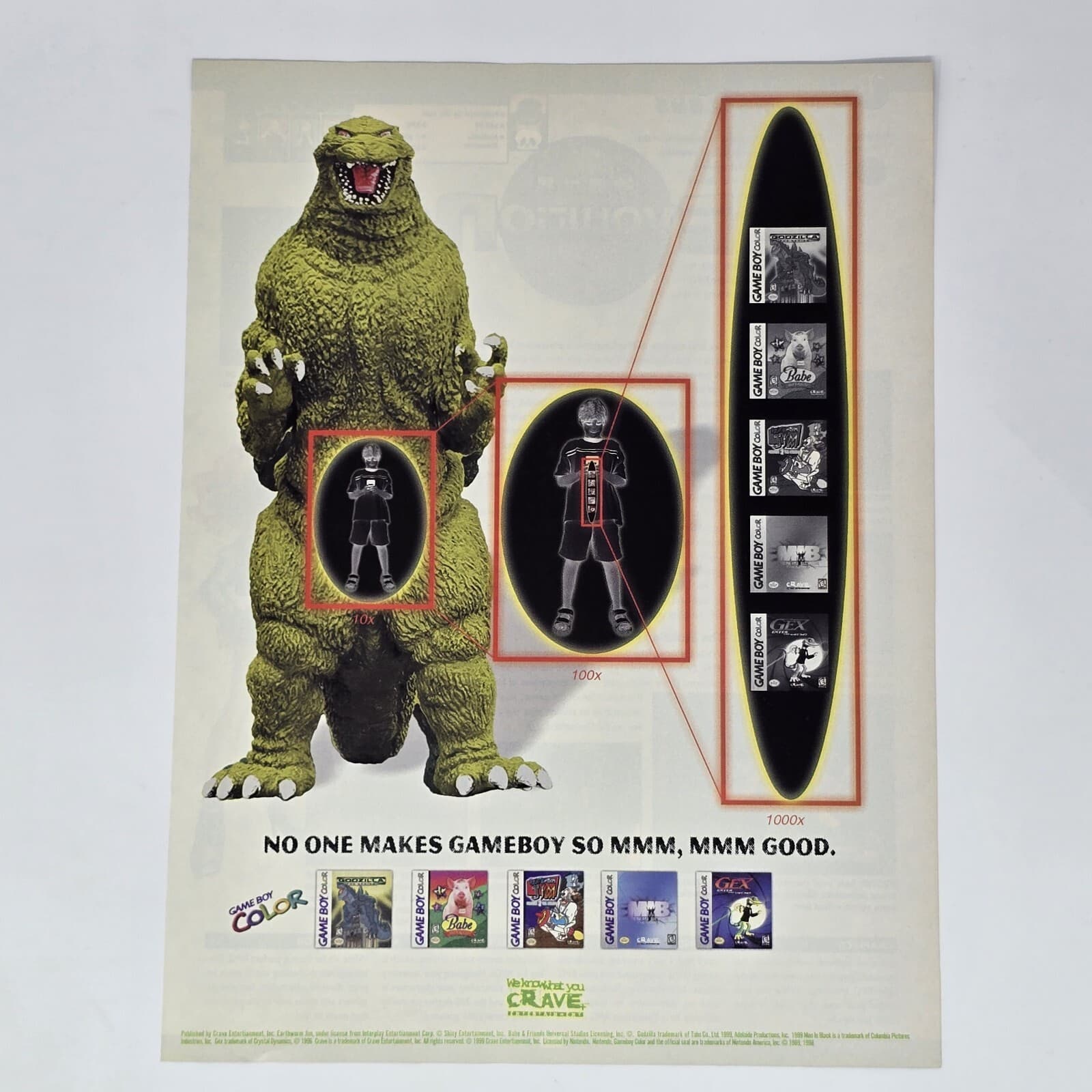 Crave GameBoy Color Godzilla Earthworm Jim Gex Print Ad/Poster Official Promo