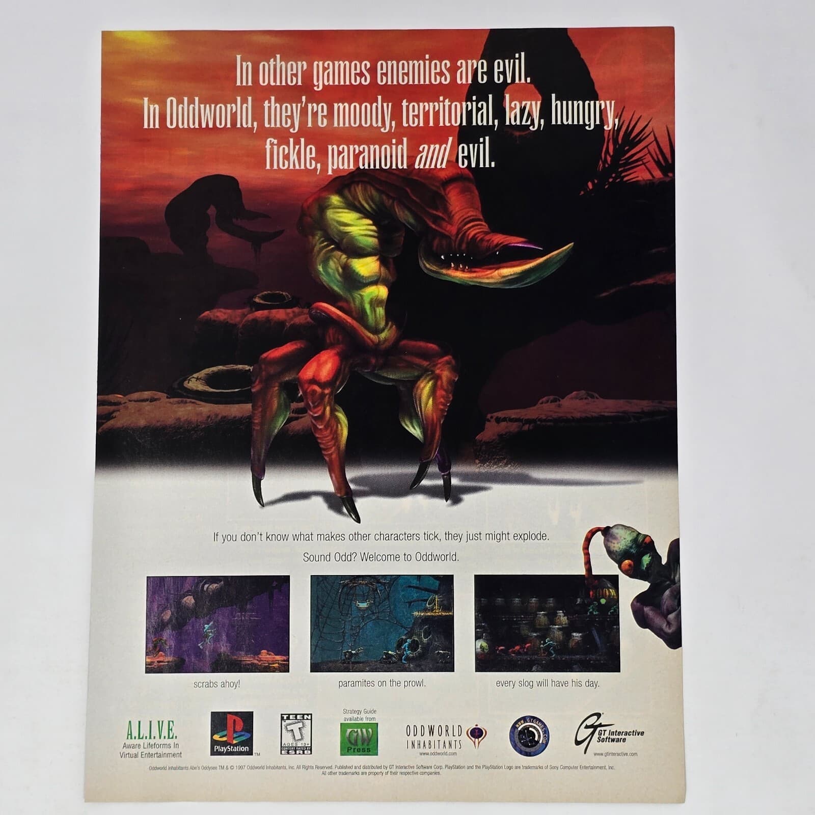Oddworld Abe's Oddysee PlayStation 1 PS1 Evil Print Ad/Poster Promo Art