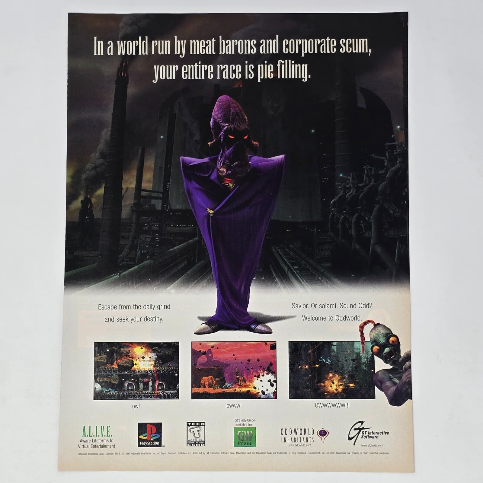 Oddworld Abe's Oddysee PlayStation 1 PS1 Meat Barons Print Ad/Poster Promo Art