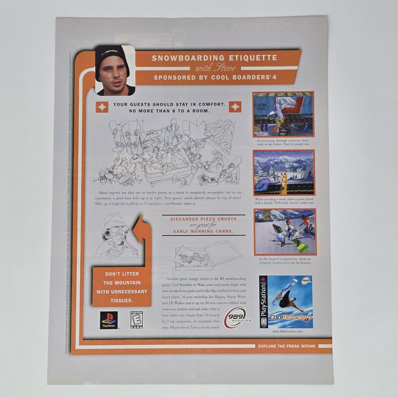 Cool Boarders 4 PS1 Snowboarding Etiquette Print Ad/Poster Official Promo Art