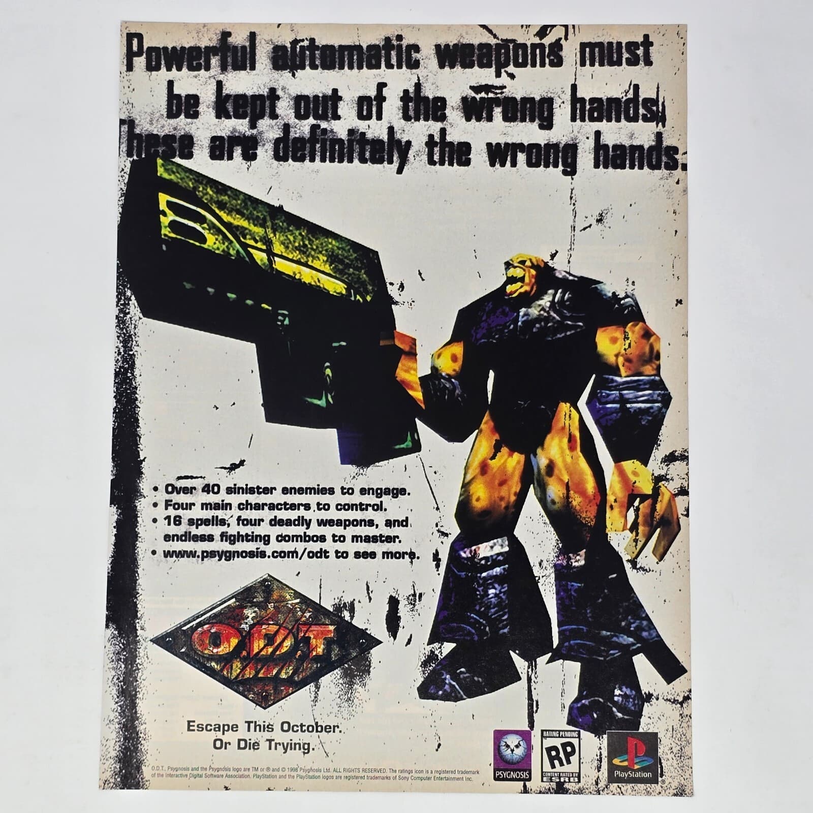 Or Die Trying ODT PlayStation 1 PS1 Wrong Hands Print Ad/Poster Promo Art