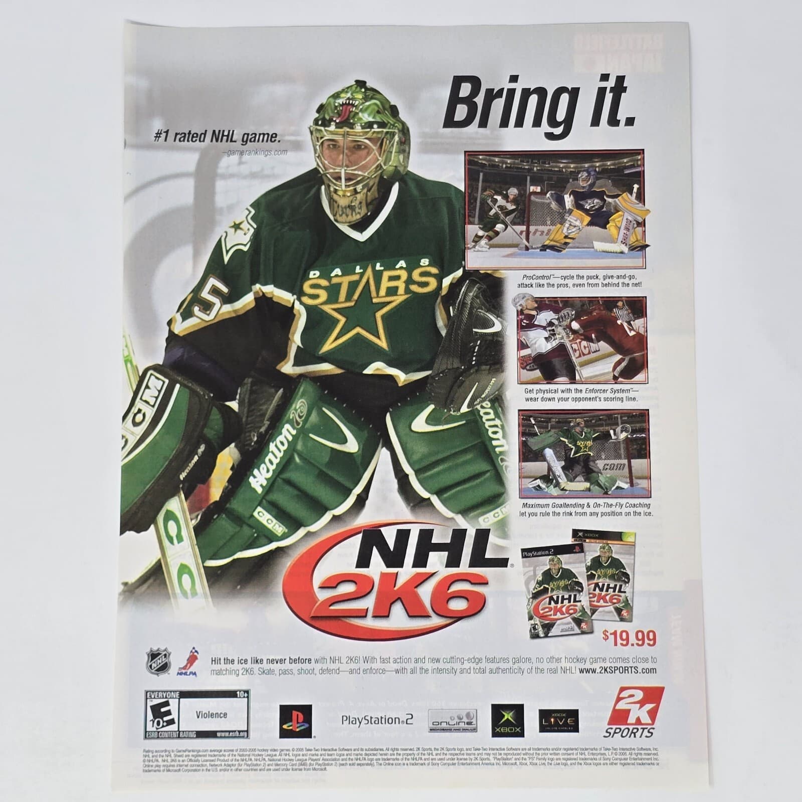 NHL 2K6 PlayStation 2 PS2 Xbox Bring It Print Ad/Poster Promo Art