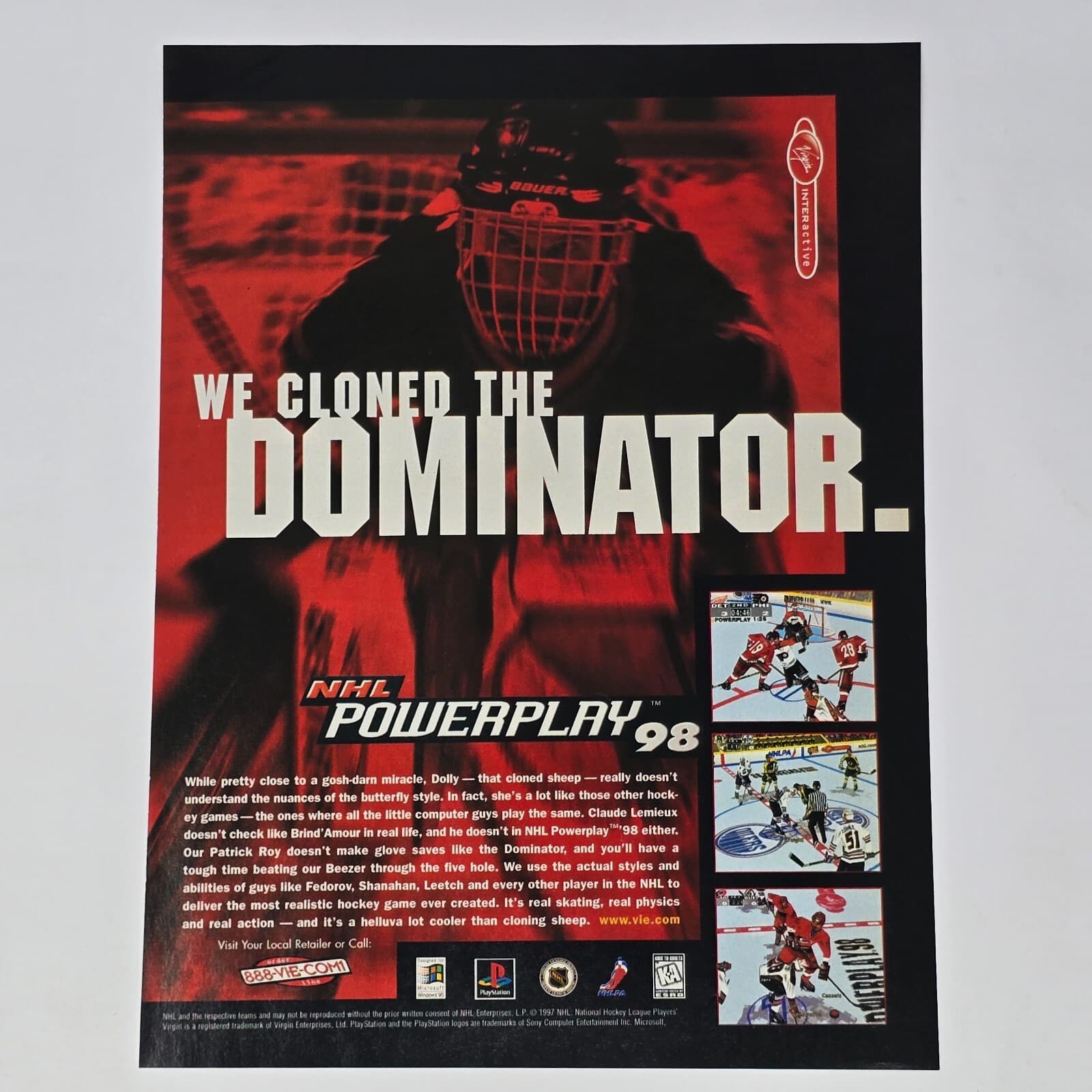 NHL Powerplay 98 PlayStation 1 PS1 PC Dominator Print Ad/Poster Promo Art