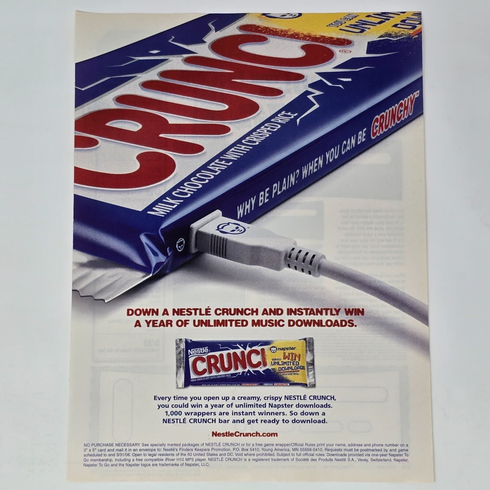 Nestle Crunch Napster Music Downloads Print Ad/Poster Promo Art