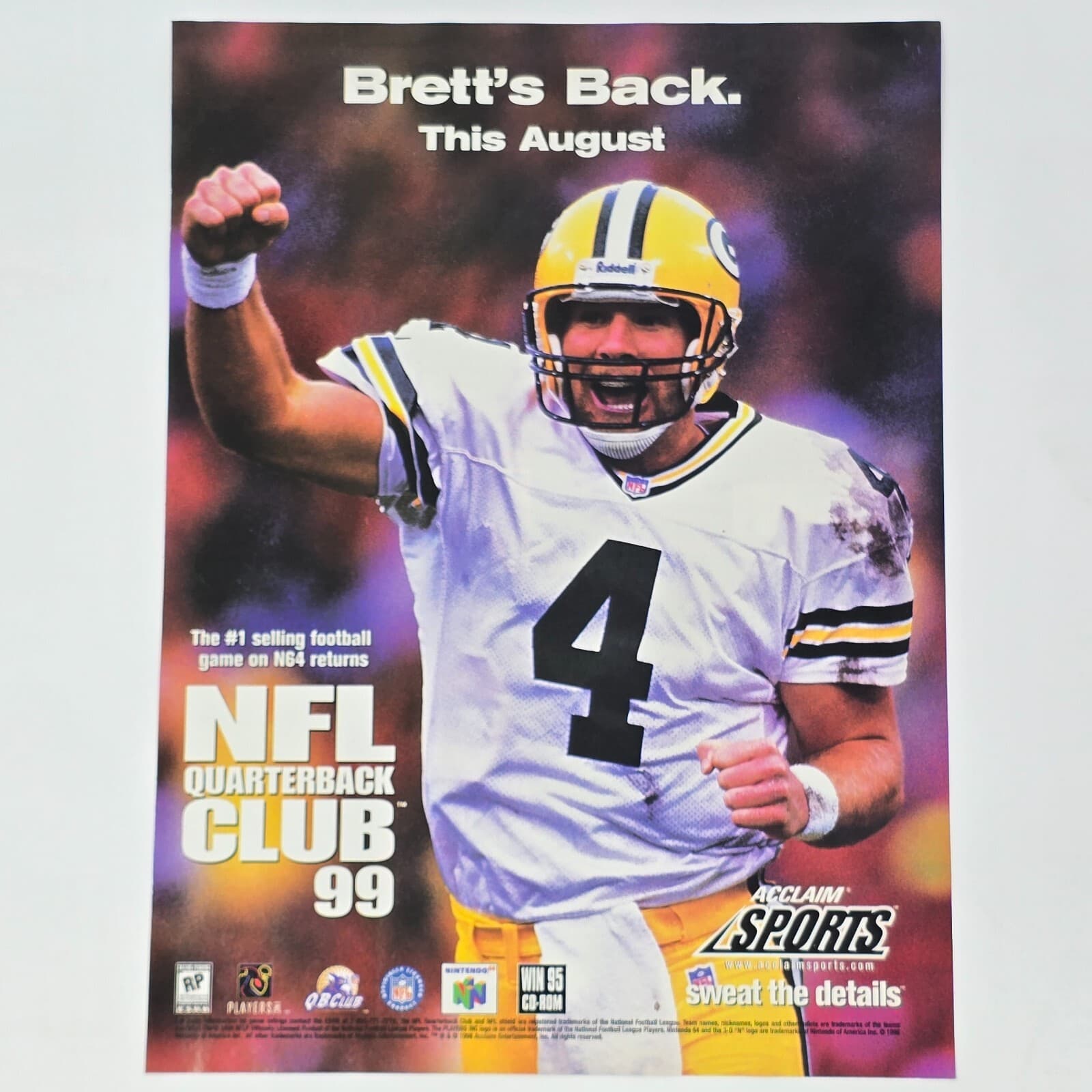 NFL Quarterback Club 99 N64 PC Brett Favre Back Print Ad/Poster Promo Art