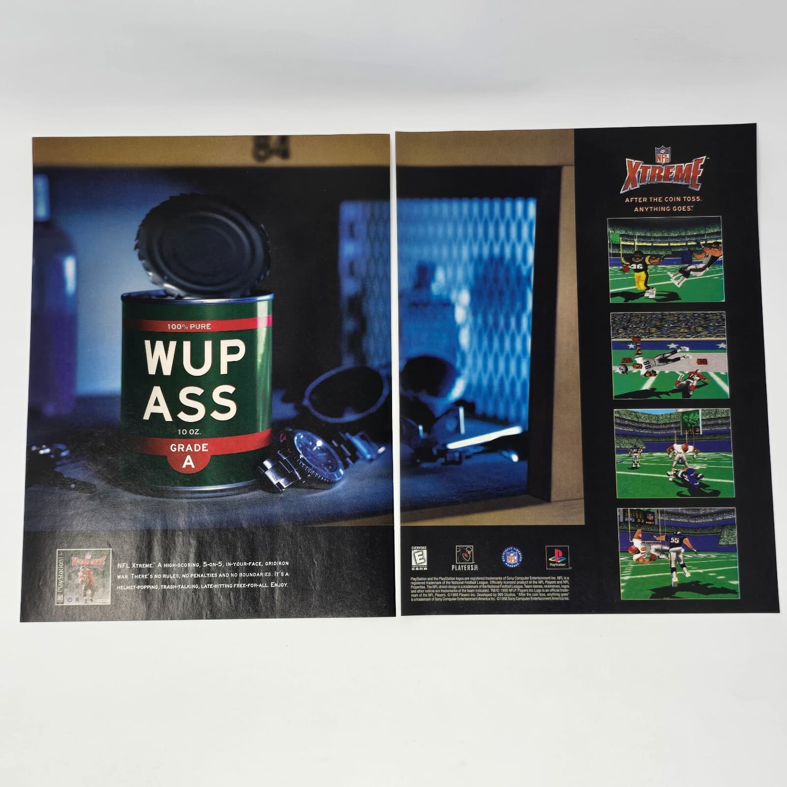 NFL Xtreme PlayStation 1 PS1 Can of Wup Ass Print Ad/Poster Promo Art