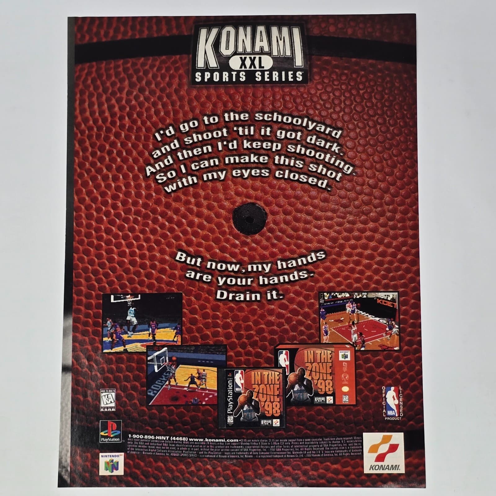 NBA In The Zone PlayStation PS1 Nintendo 64 N64 Drain Print Ad/Poster Promo Art