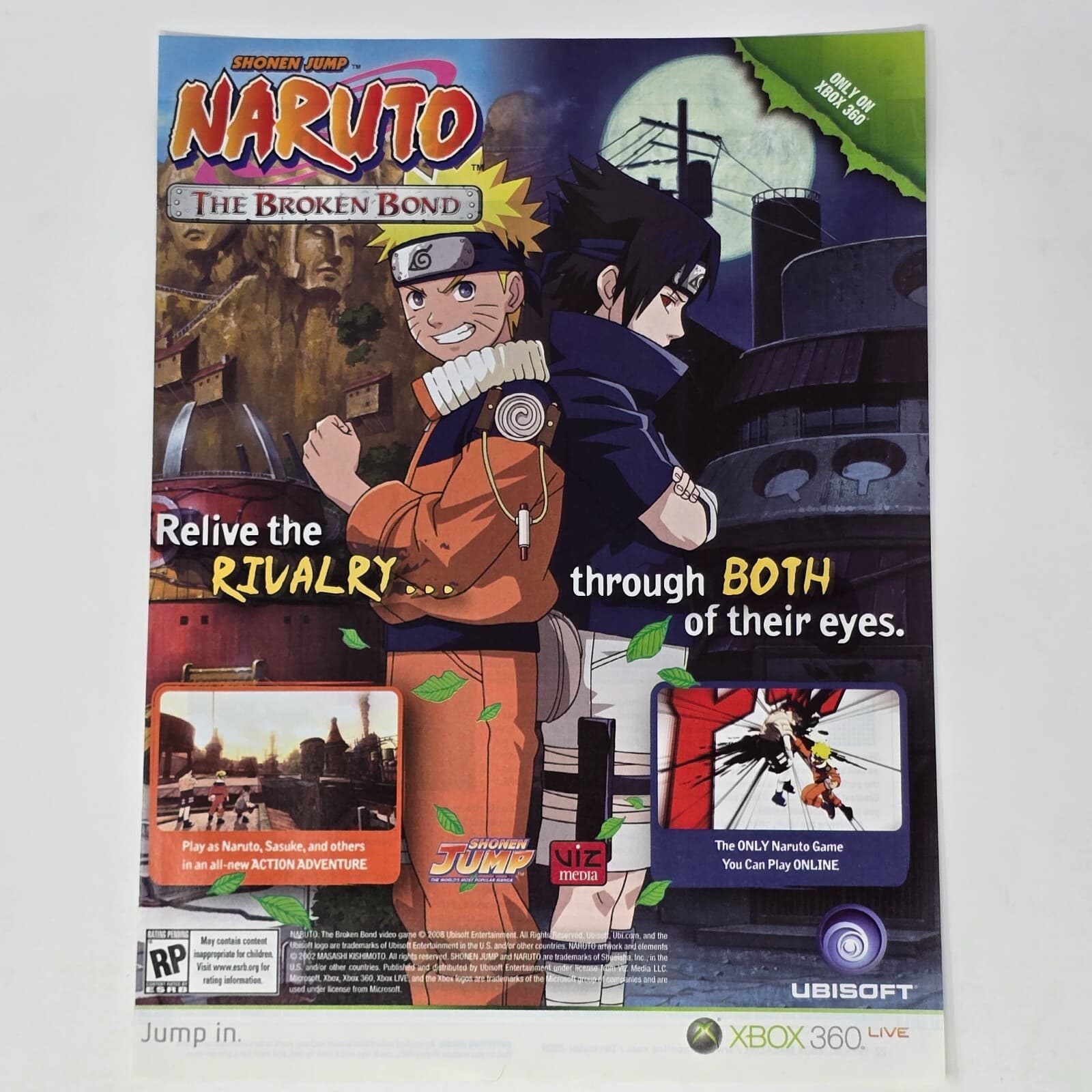 Naruto The Broken Bond Microsoft Xbox 360 Rivalry Print Ad/Poster Promo Art