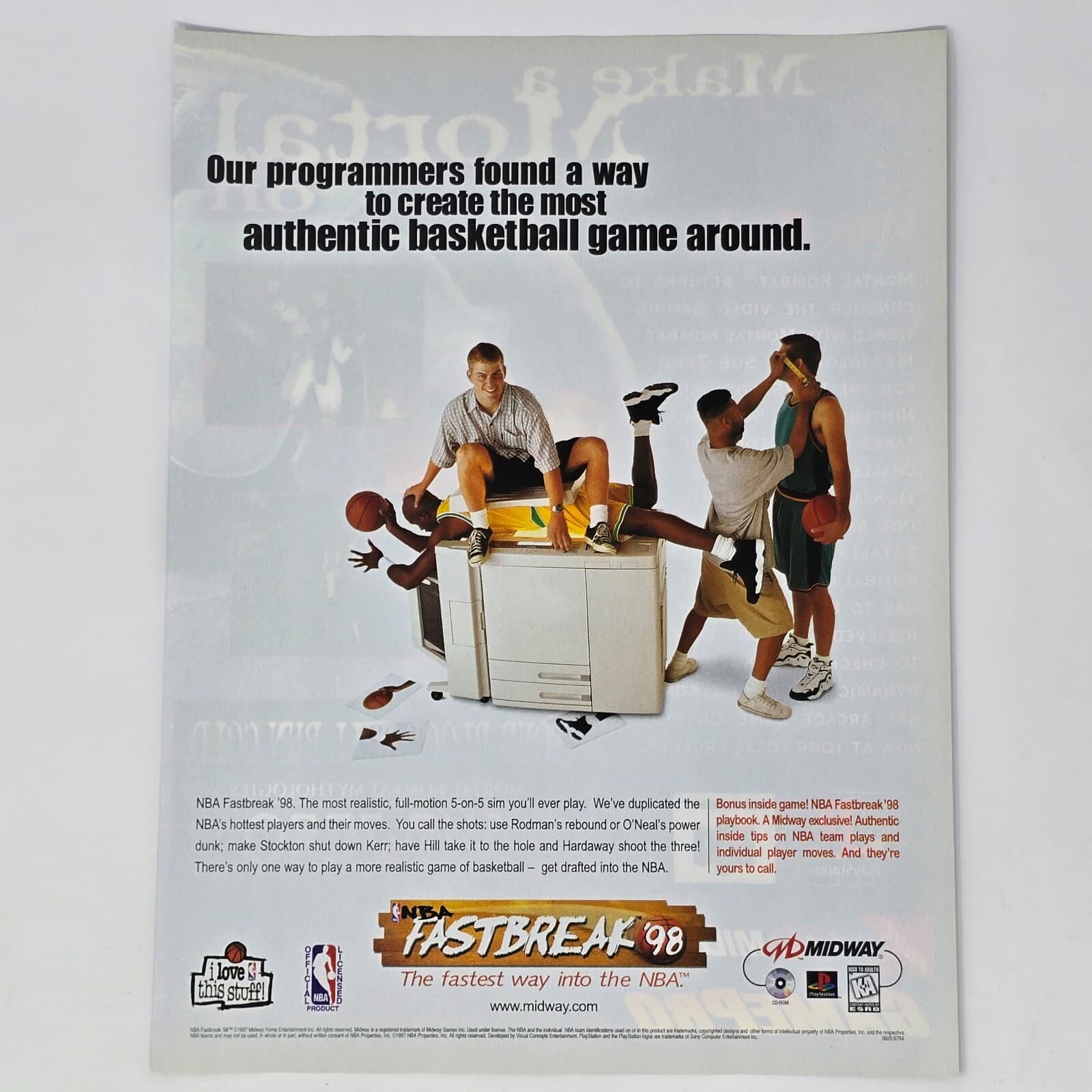 NBA Fastbreak 98 PlayStation 1 PS1 PC Programmers Print Ad/Poster Promo Art