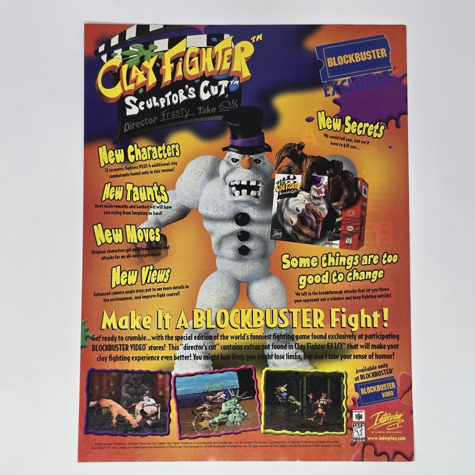 Clay Fighter Sculptor's Cut Nintendo N64 Blockbuster Print Ad/Poster Promo Art