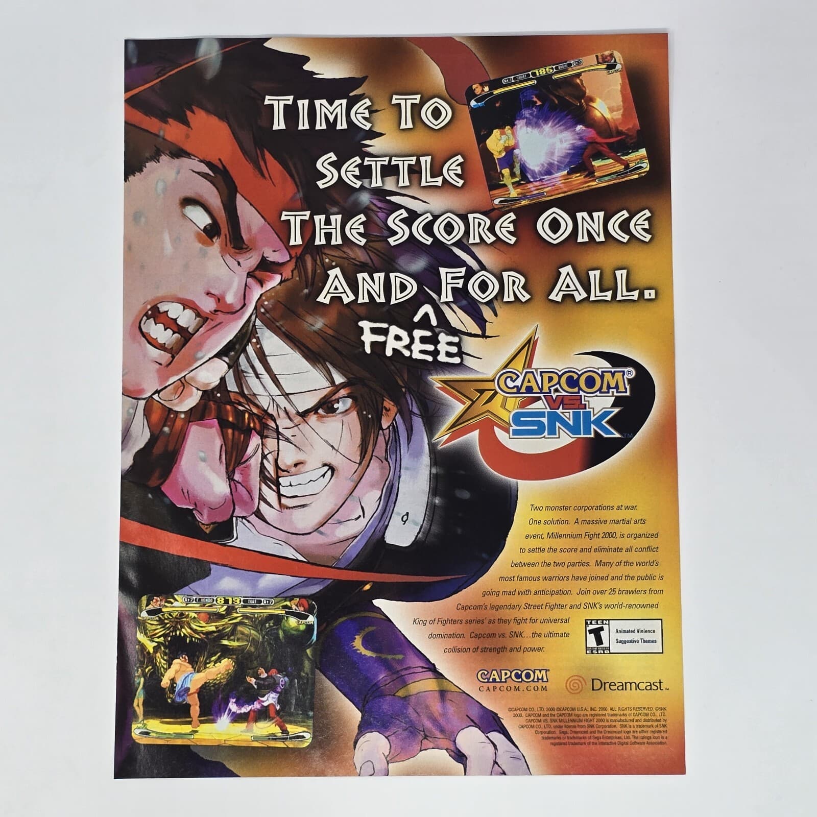 Capcom vs SNK Dreamcast Capcom Time to Settle Print Ad/Poster Official Promo Art