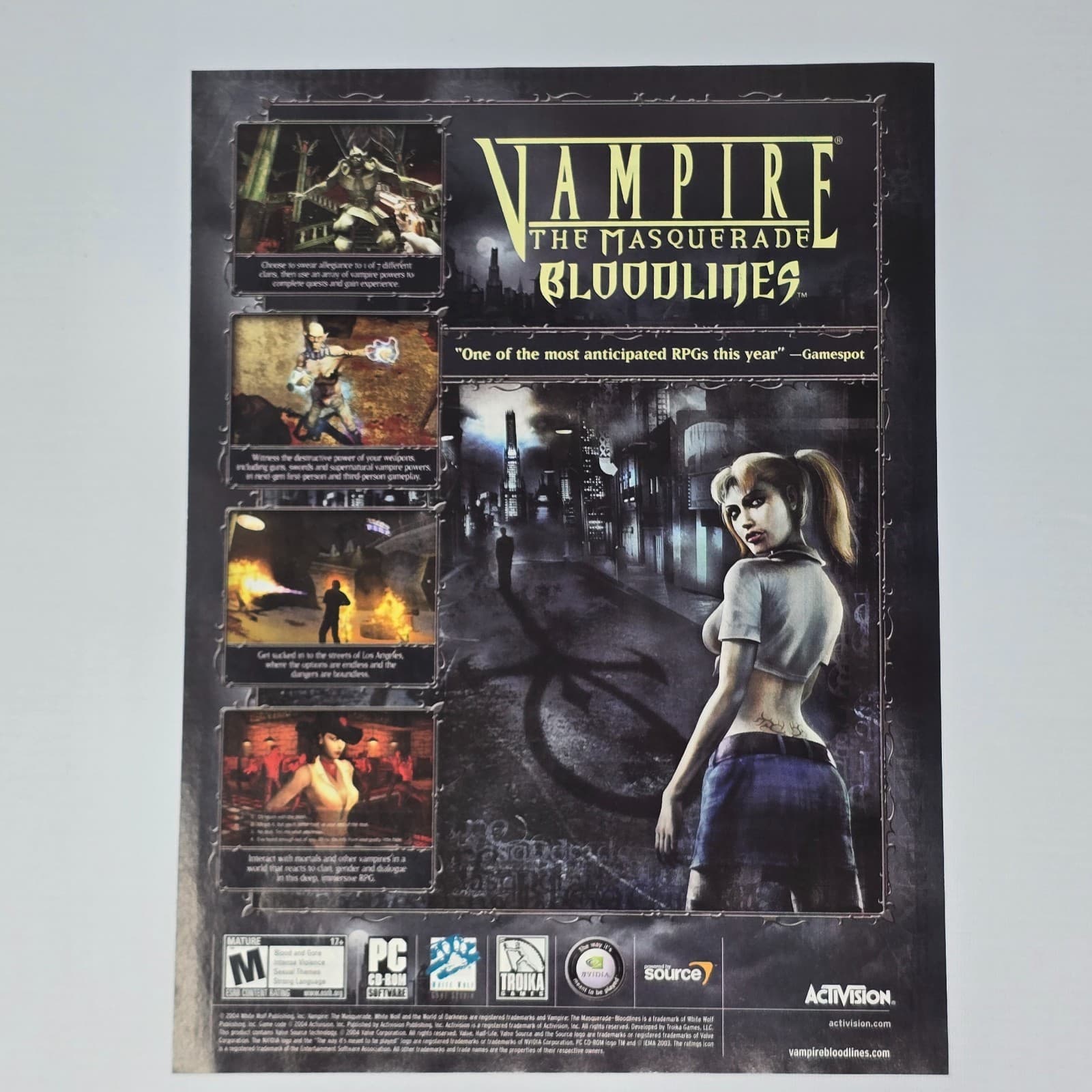 Vampire The Masquerade Bloodlines PC Anticipated Print Ad/Poster