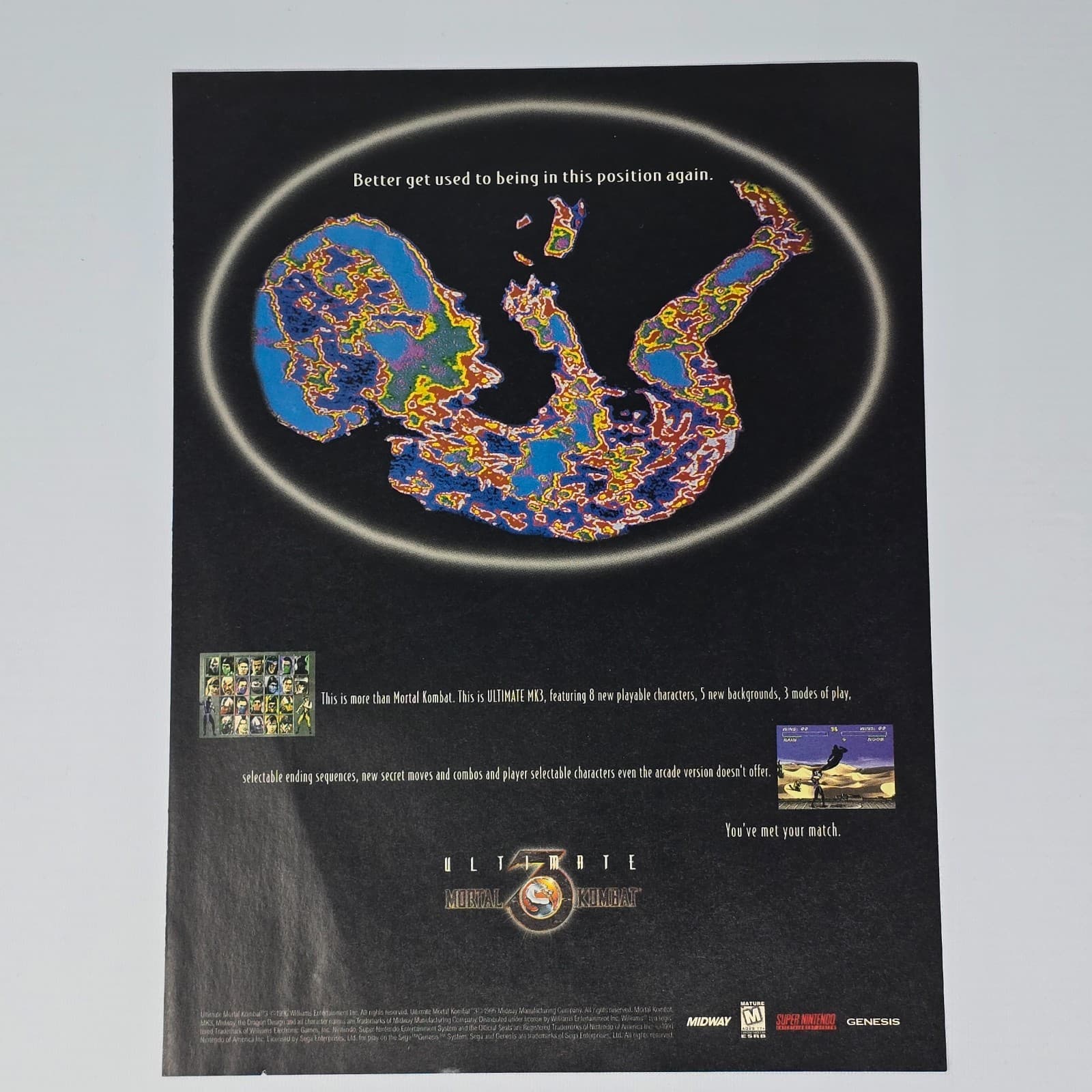 Ultimate Mortal Kombat 3 Super Nintendo SNES Sega Genesis Match Print Ad/Poster