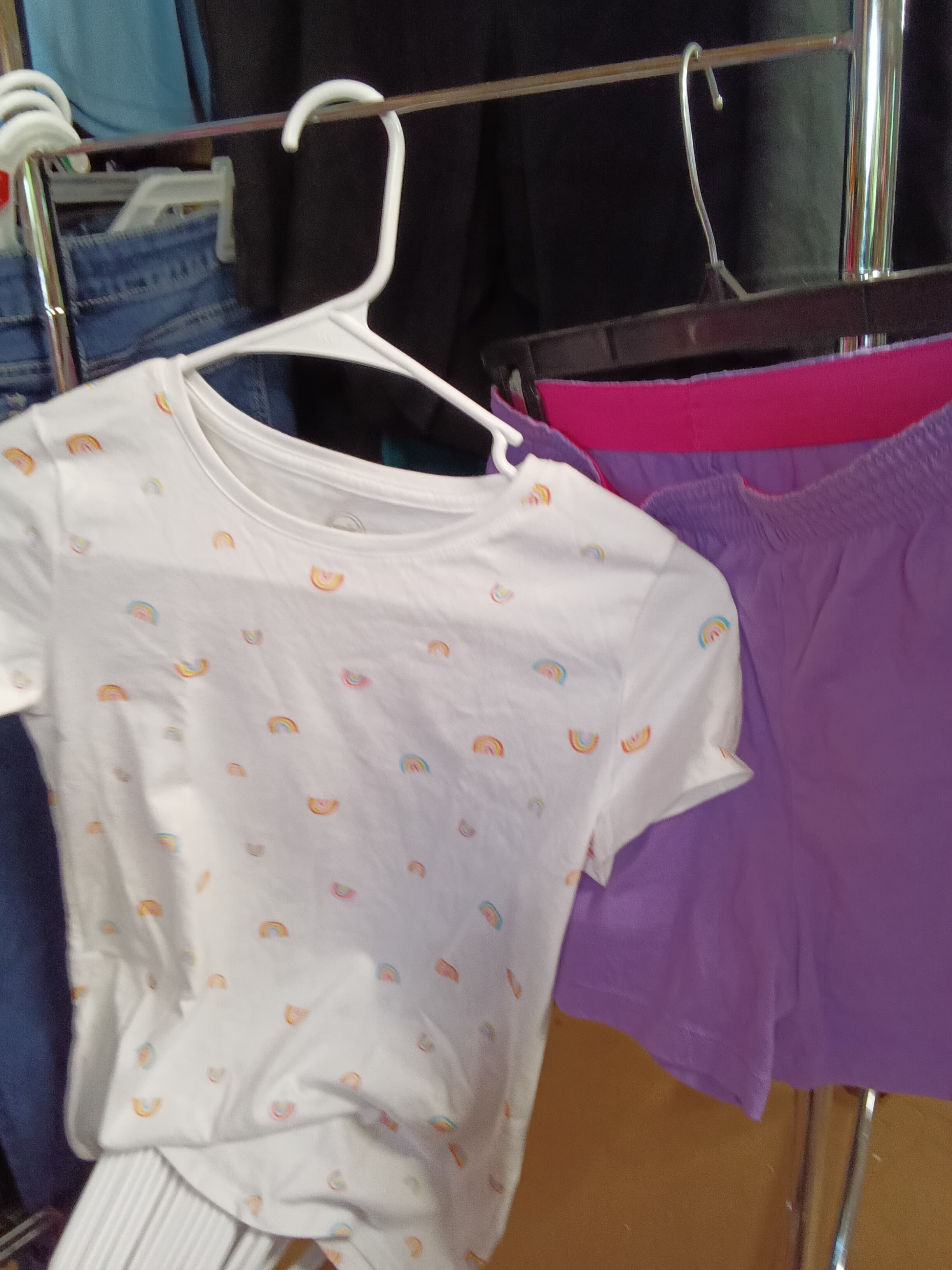 Wonder Nation Girls' Rainbow T-Shirt and Purple Shorts Set (10-12)