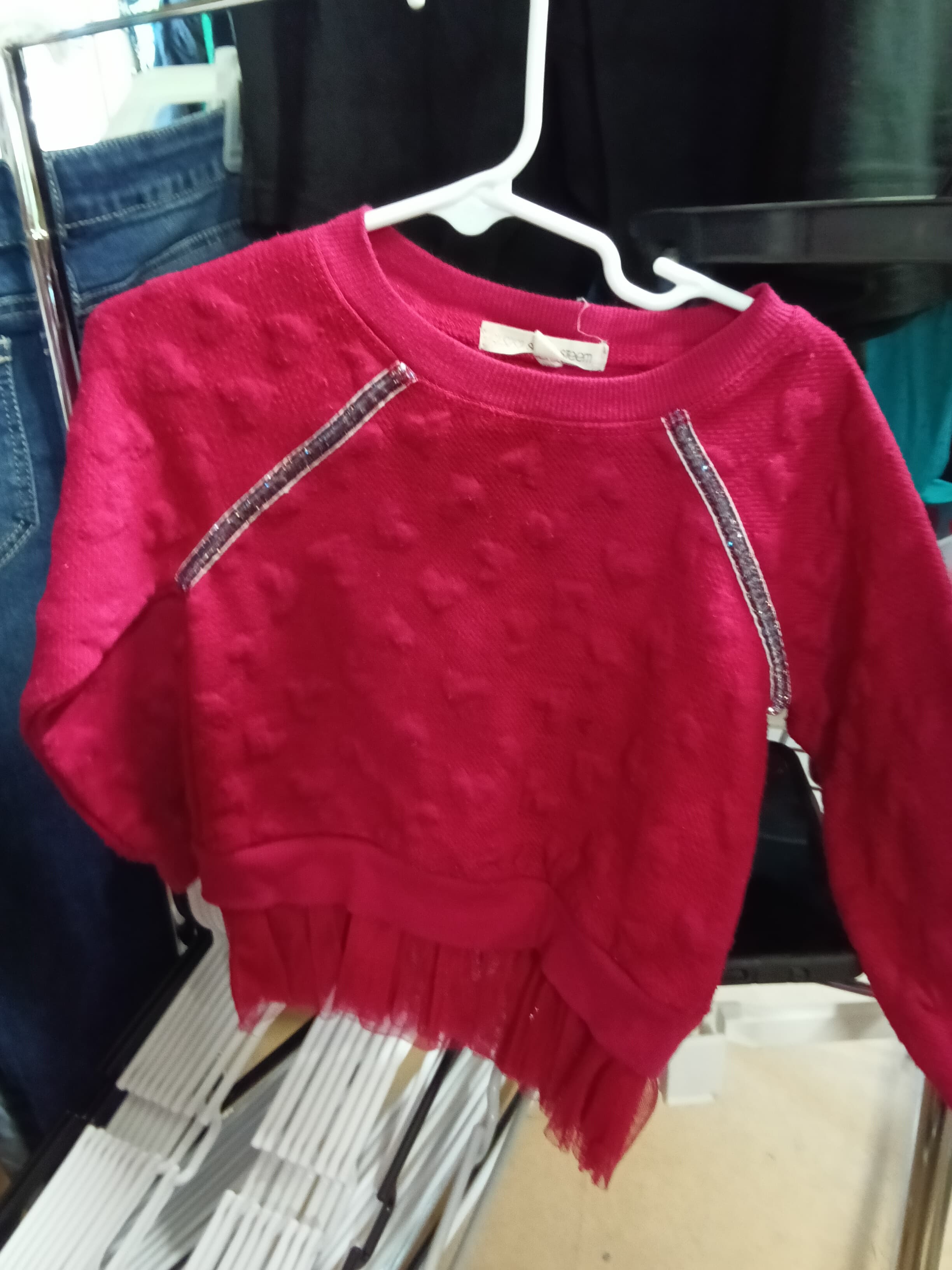 Self Esteem Girls' Red Sweater with Tulle Hem Size 3T