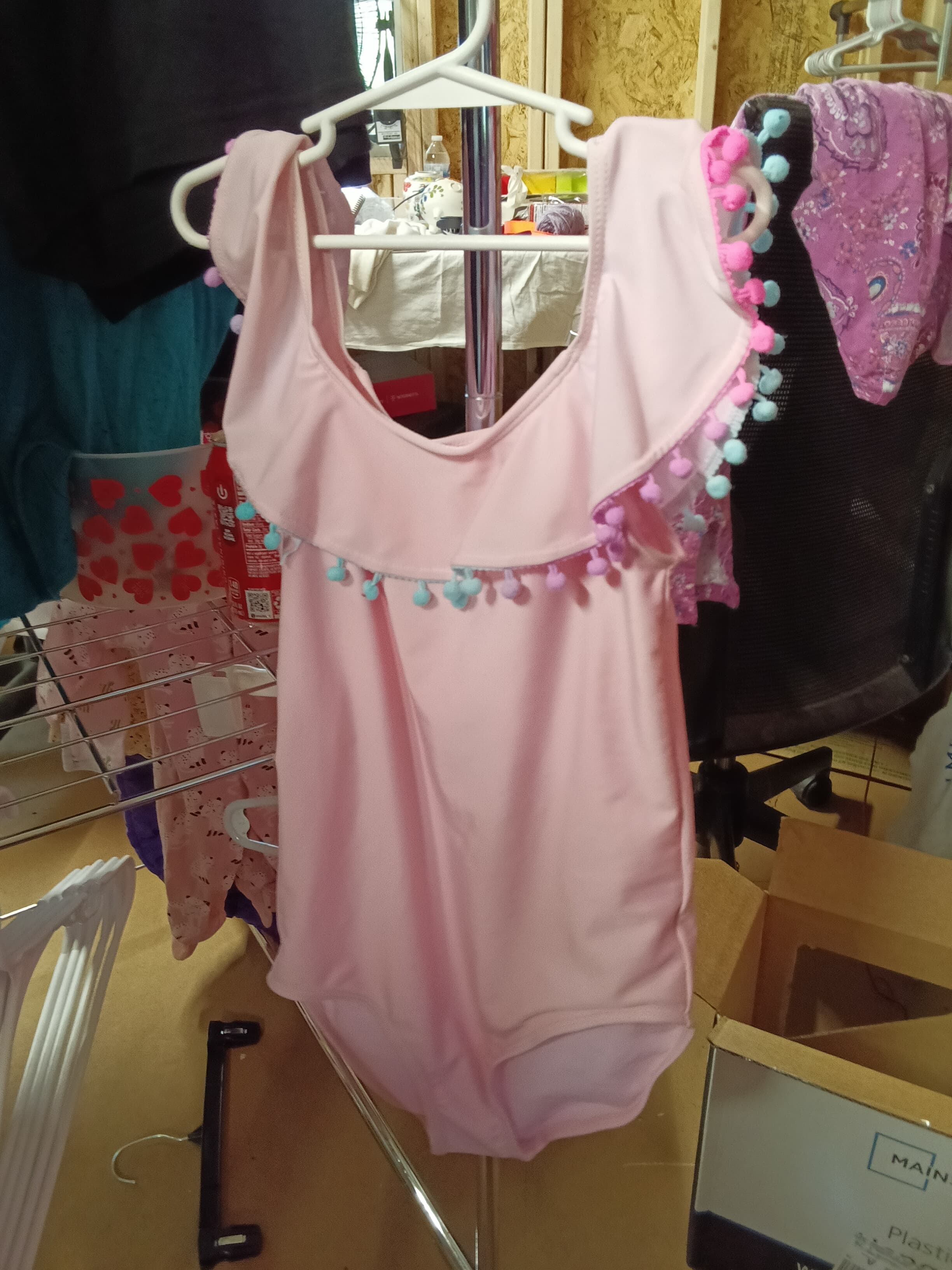 Bmagical by Brexan Girls' Pink Swimsuit Size 10 with Pom Pom Trim
