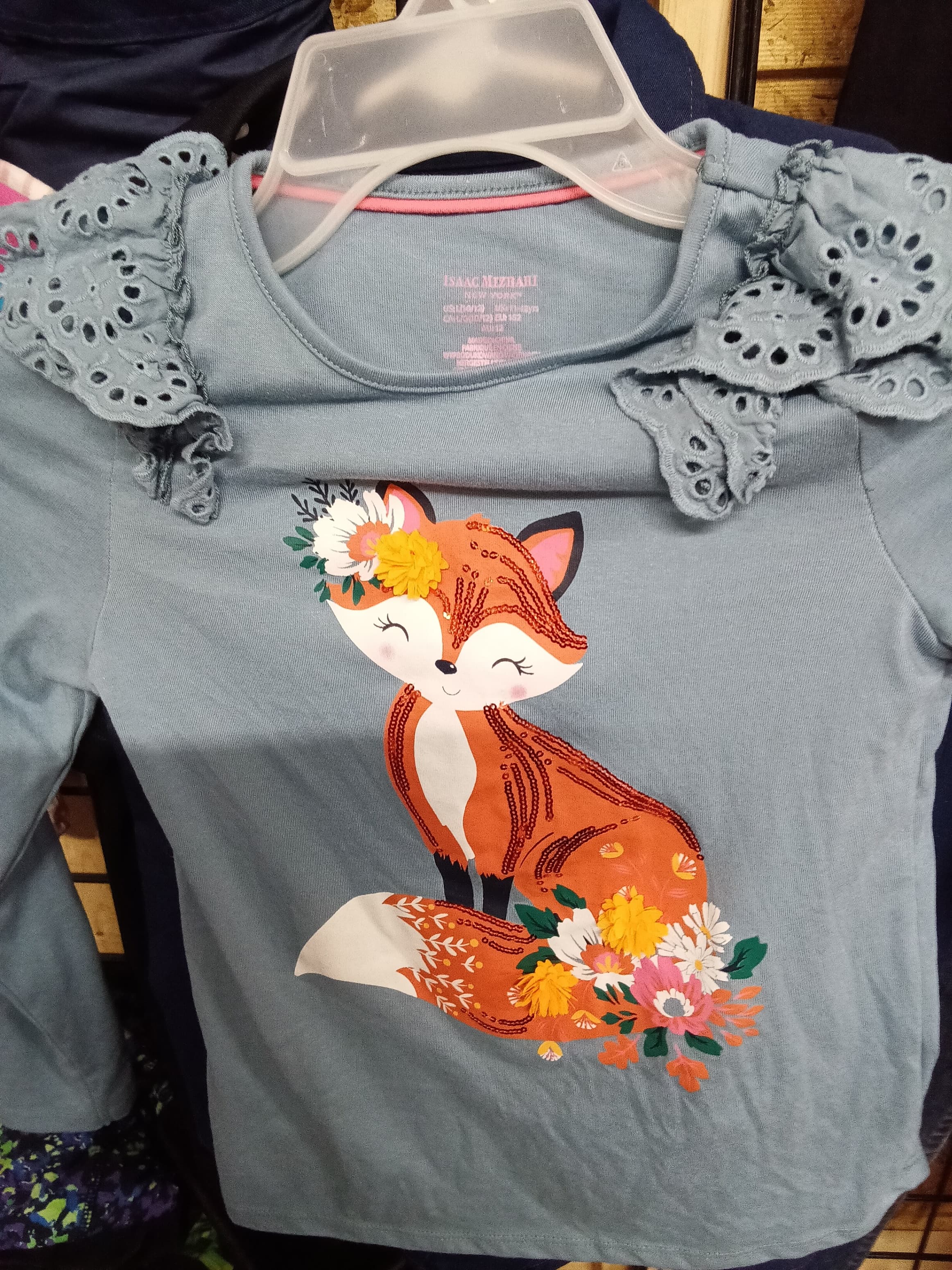 Isaac Mizrahi Girls' Fox Graphic Long Sleeve Top Size 10/12