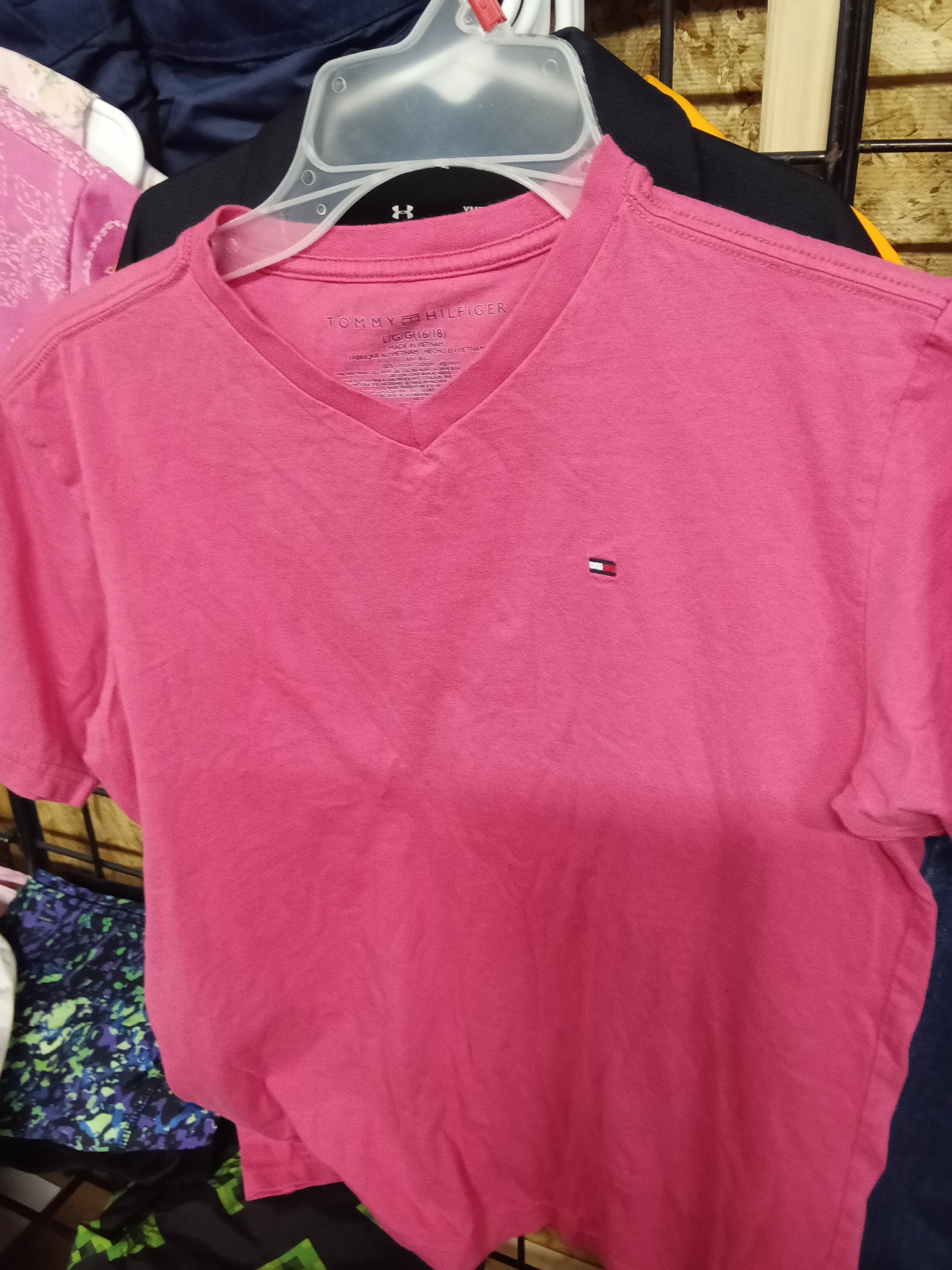 Tommy Hilfiger Pink V-Neck T-Shirt Size L/G (16/18)