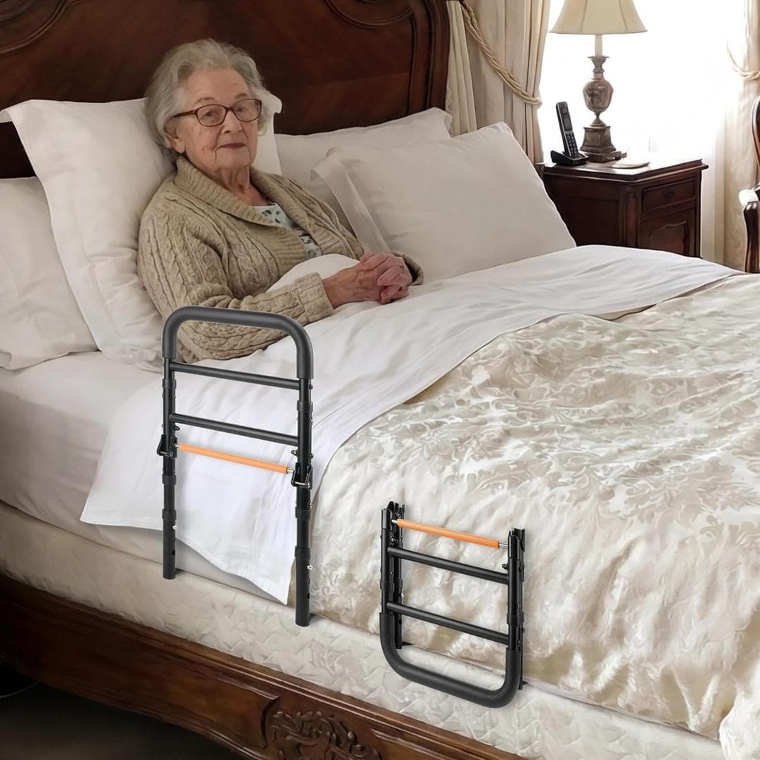 C1 Fold Bed Rails for Elderly Adults Safety - Foldable Bed Assist Rail with Adjustable Height, Tool-Free Folding, Sturdy up to 350 Lbs, FITS King Queen Twin Beds