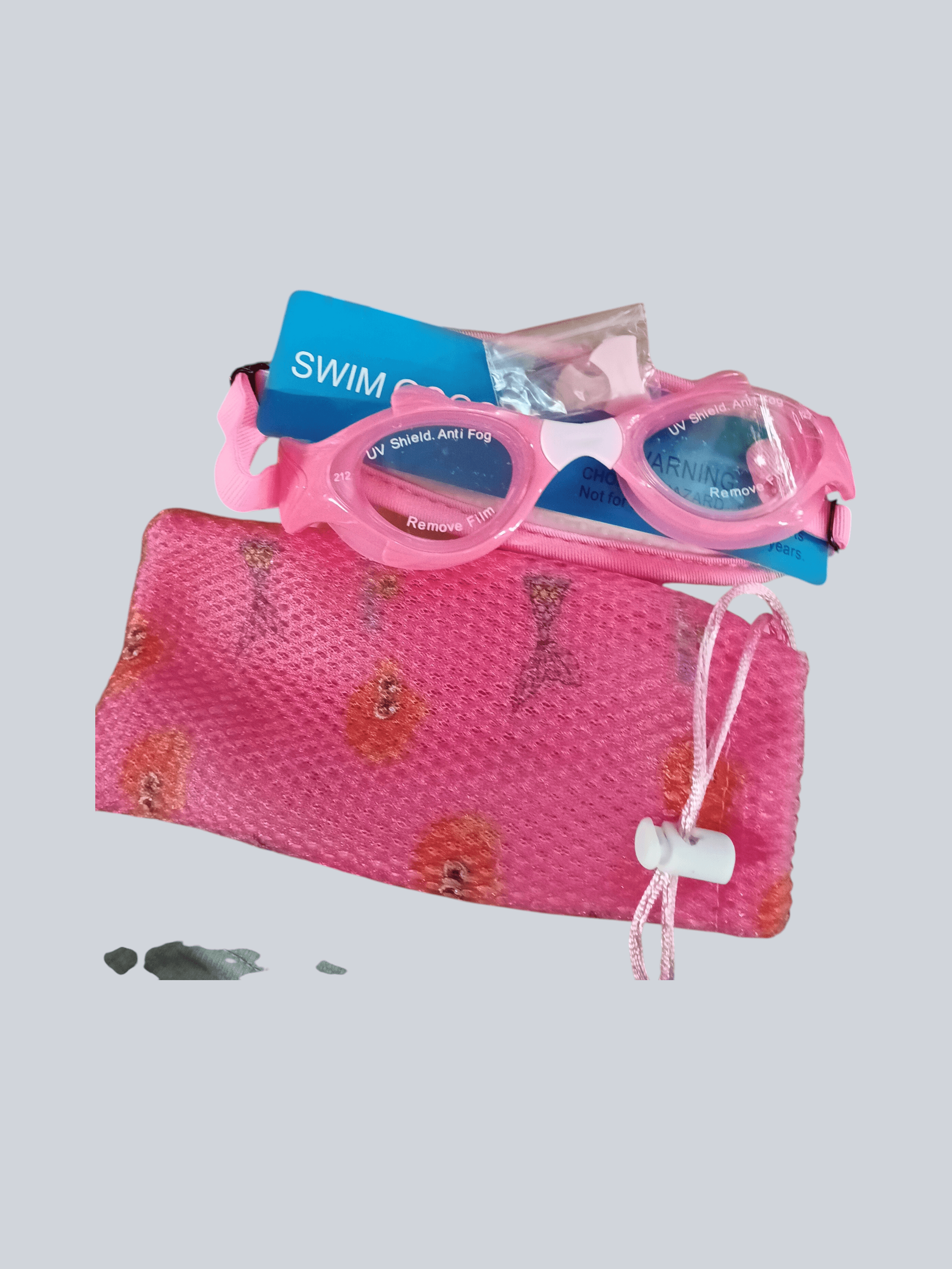 Pink Swim Goggles with Anti-Fog UV Shield and Case
