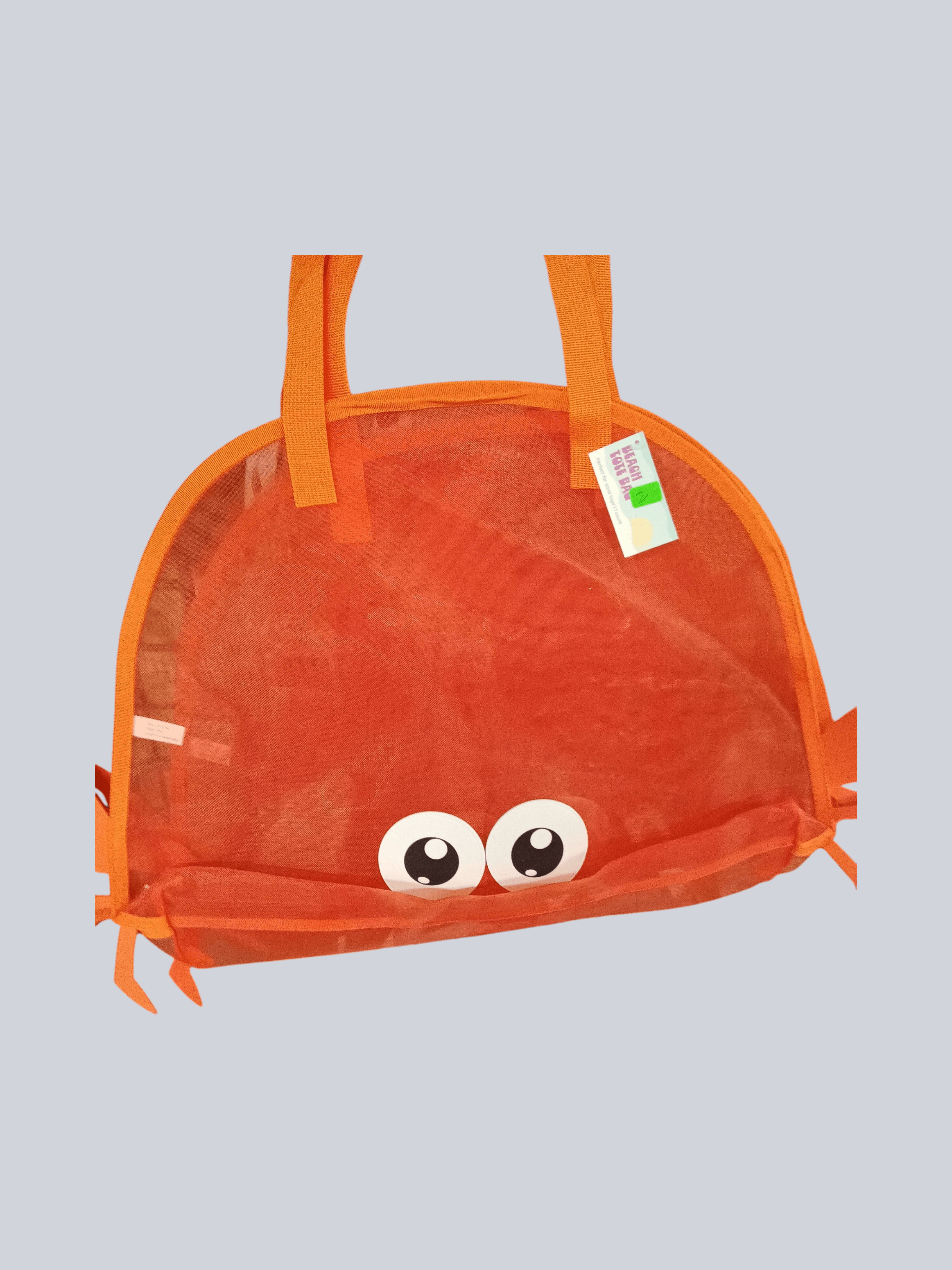 Orange Mesh Beach Tote Bag with Crab Design