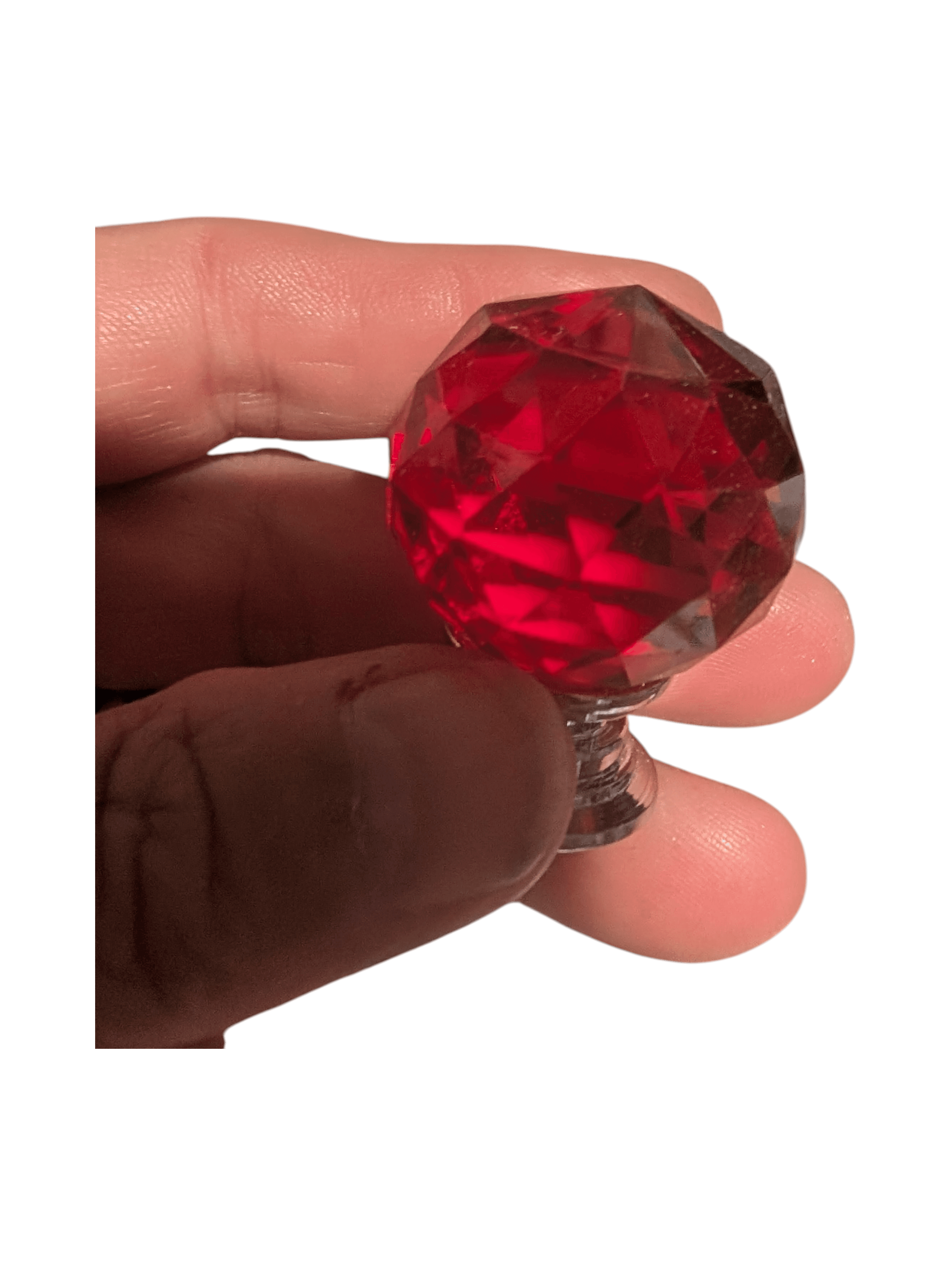 Crystal Draw Knobs Set of 6 Red Glass Diamond Pattern