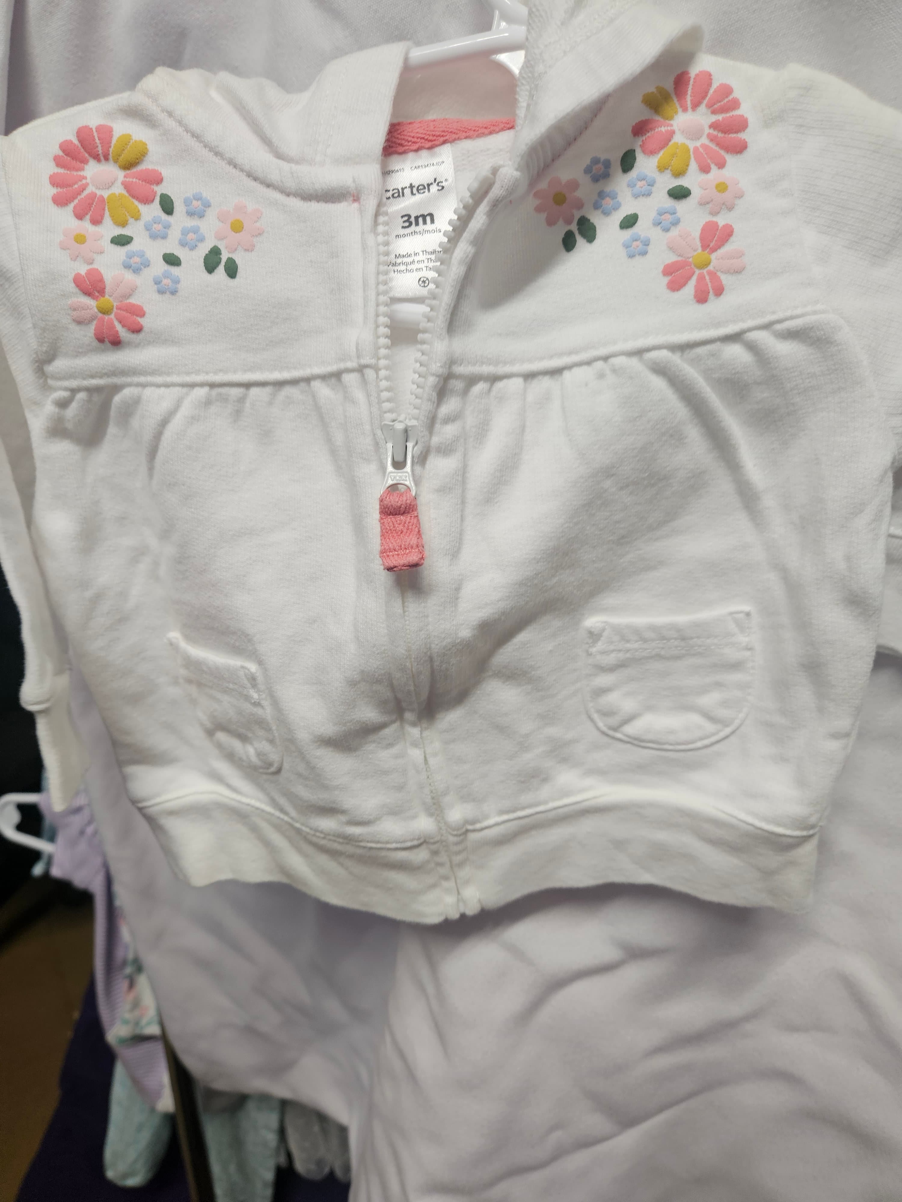 Carter's Baby Hoodie 3M Floral Embroidered White