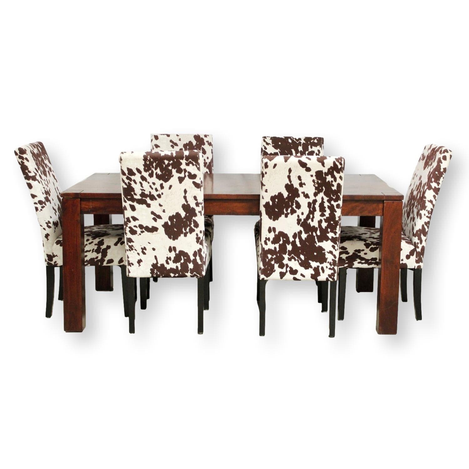 Solid Wood Distressed Dining Table w/6 Cowhide Print Chairs
