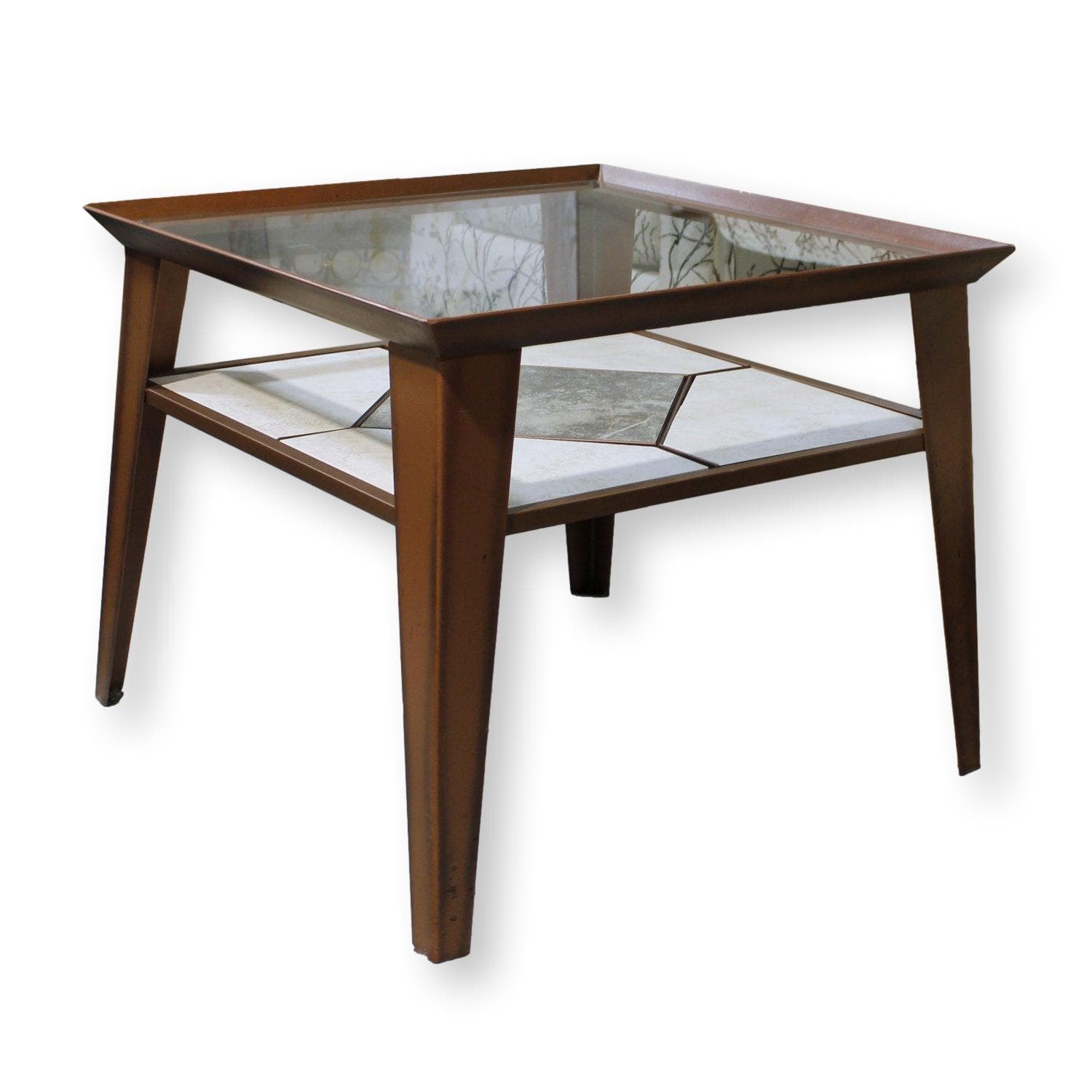 Ercol Furniture Glass Top End Table w/Tile - Bronze