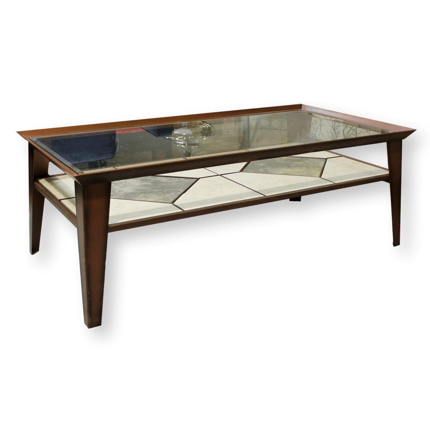 Ercol Furniture Glass Top Coffee Table w/Tile - Bronze
