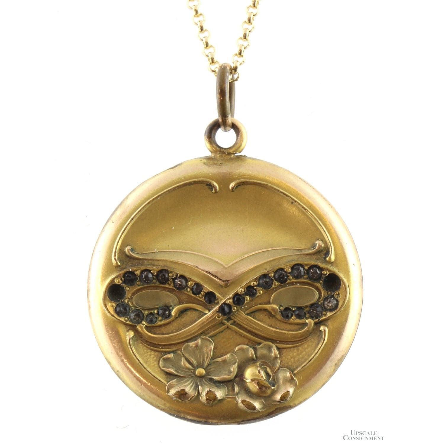 Late Victorian Wightman & Hough Gold-Filled Locket with Black Paste Stones - 1.1875" diameter