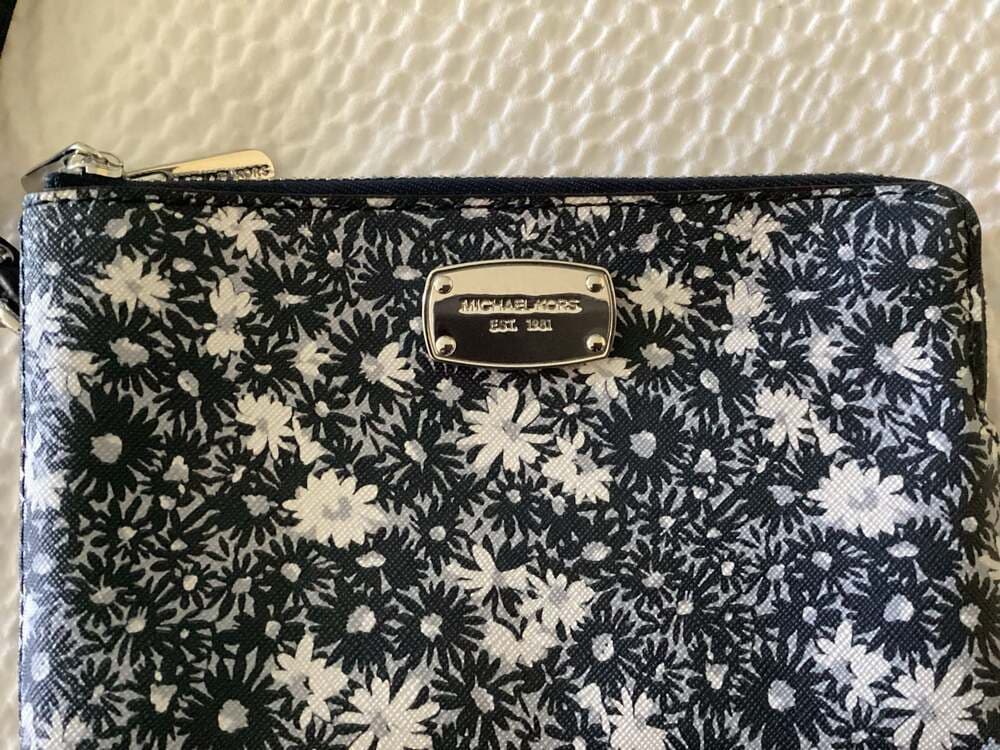 Michael Kors Navy Floral Daisy Double Zip Wristlet