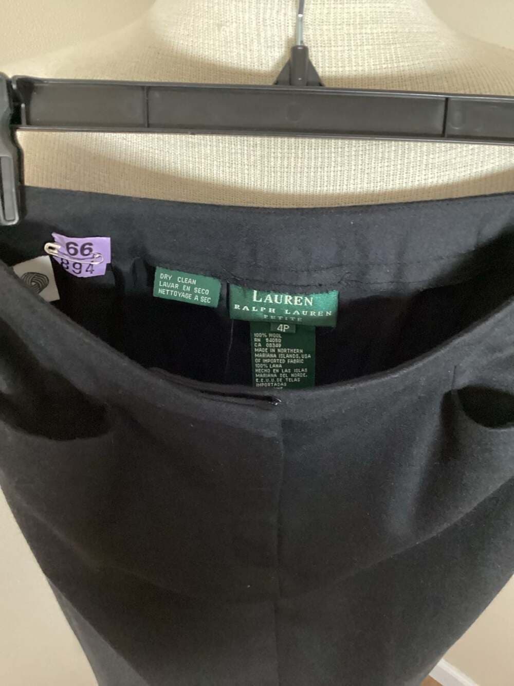 Lauren Ralph Lauren Petite 100% Wool Black Maxi Skirt with Pockets Size 4P