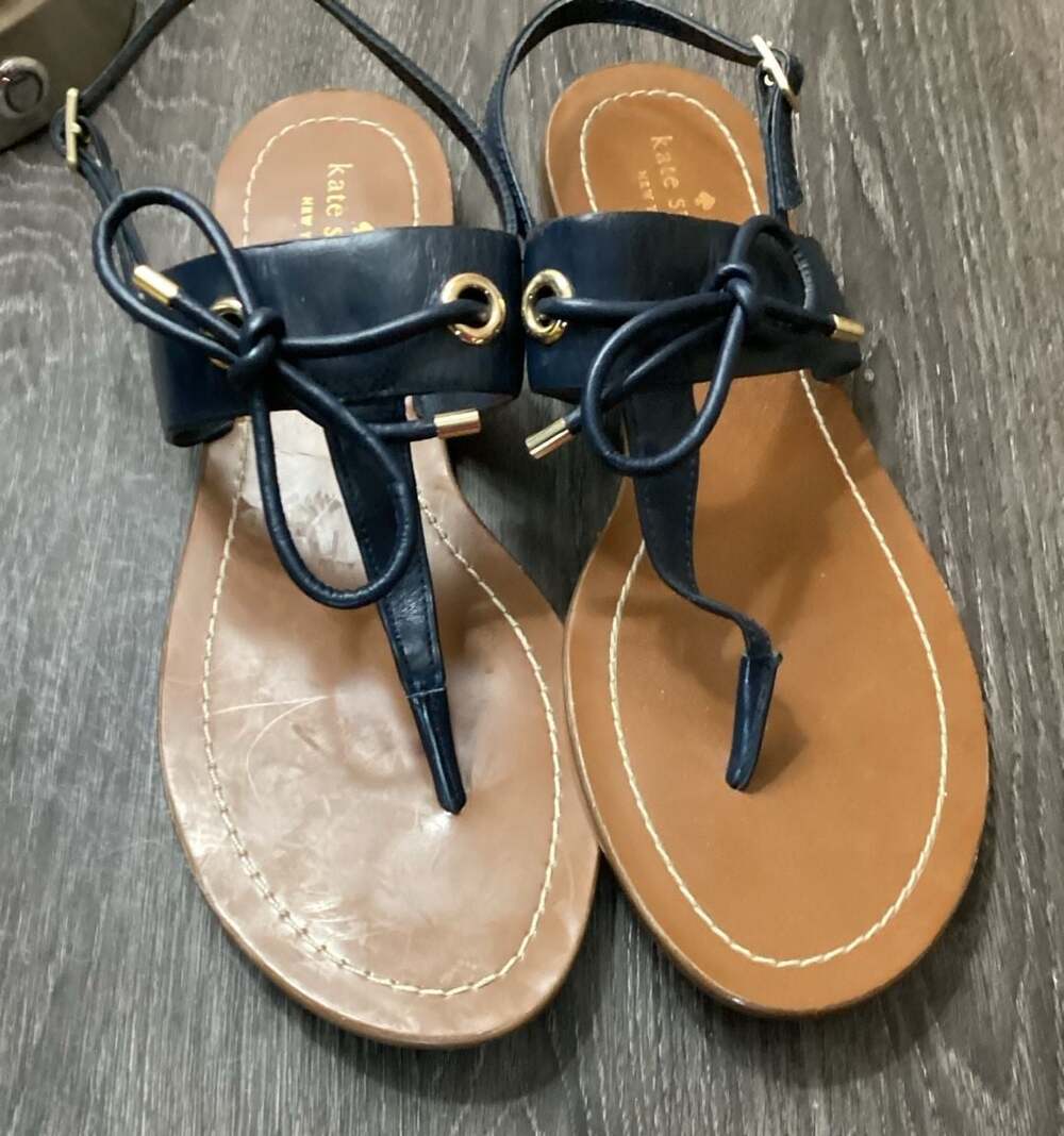 Kate Spade Carolina Navy Leather Thong Sandals with Bow Detail