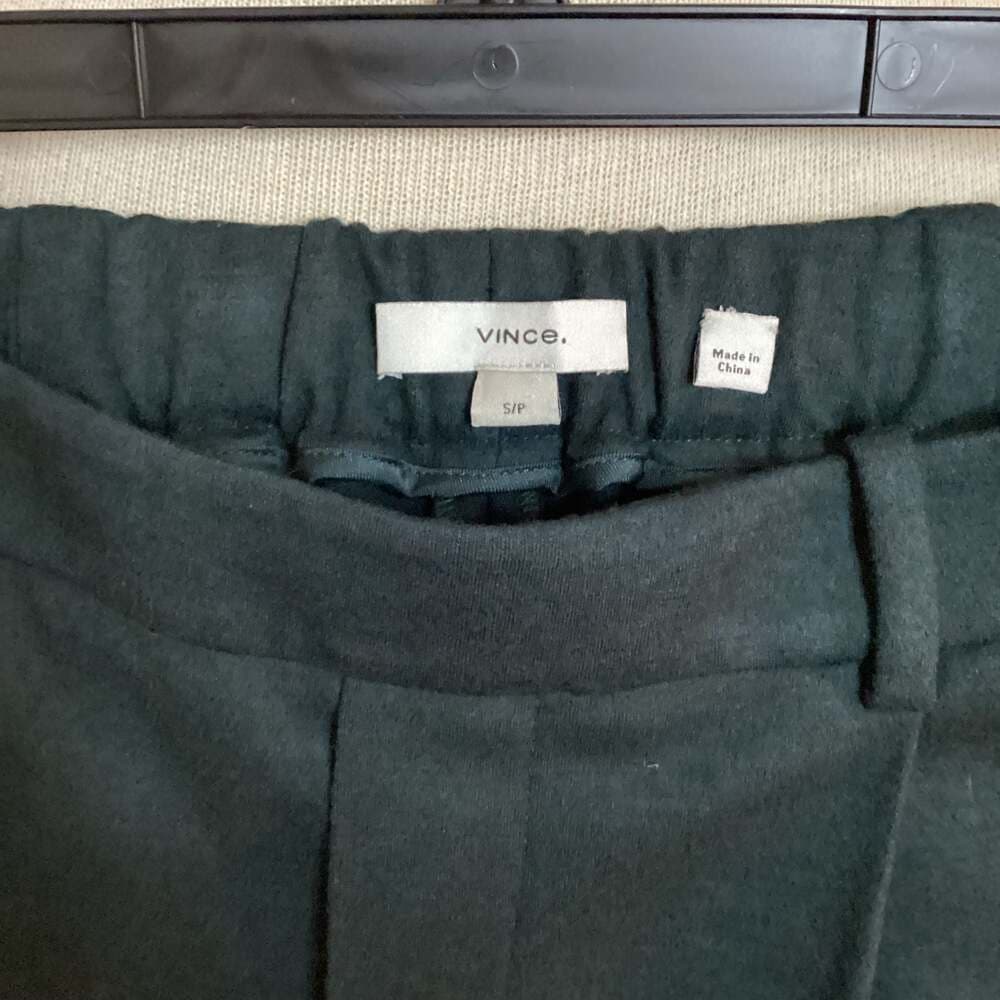 Vince Dark Forest Green Pleated Tapered Trousers with Elastic Back Waist