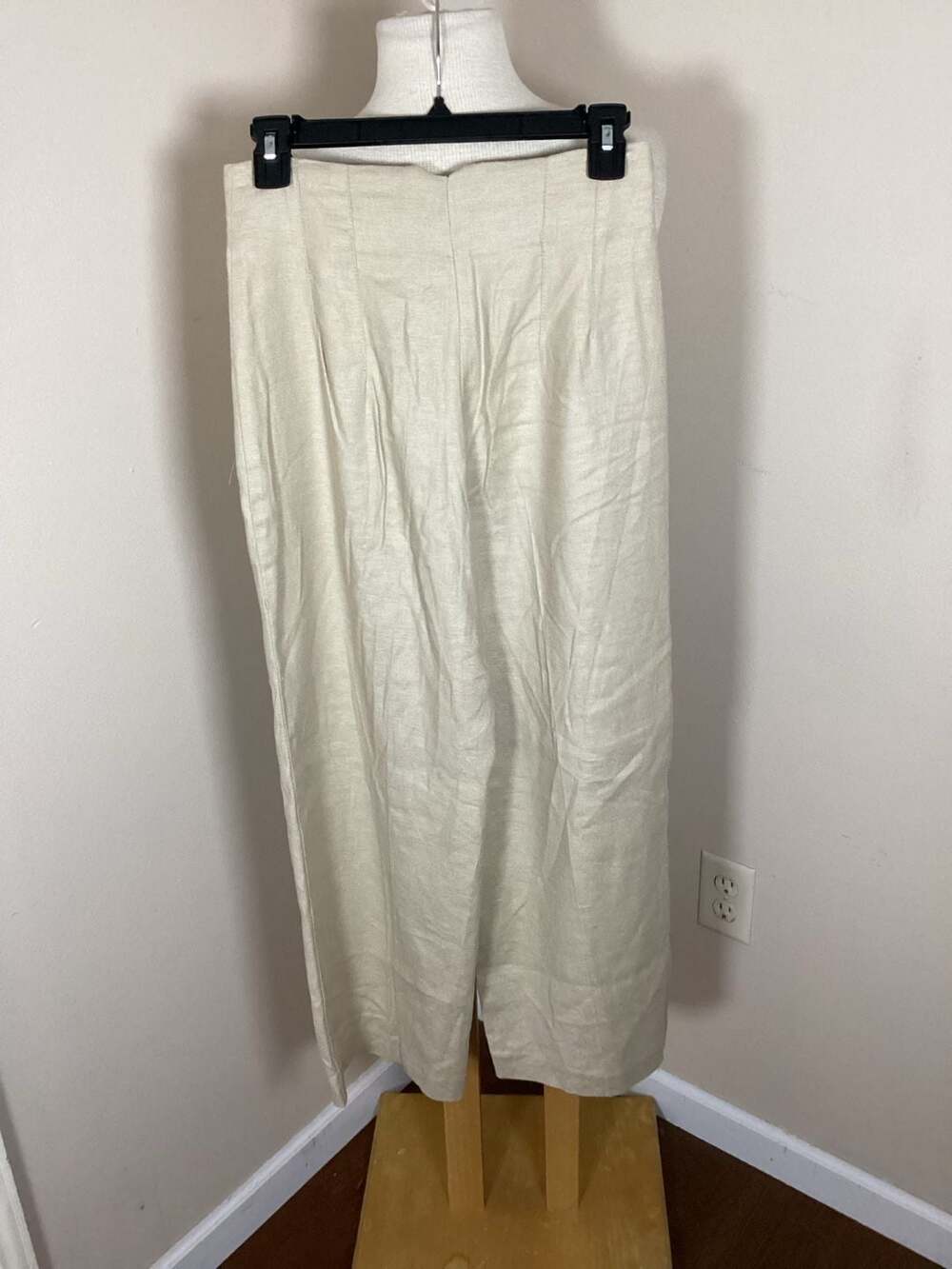 Zara High-Waisted Wide-Leg Linen Blend Trousers Beige Size M