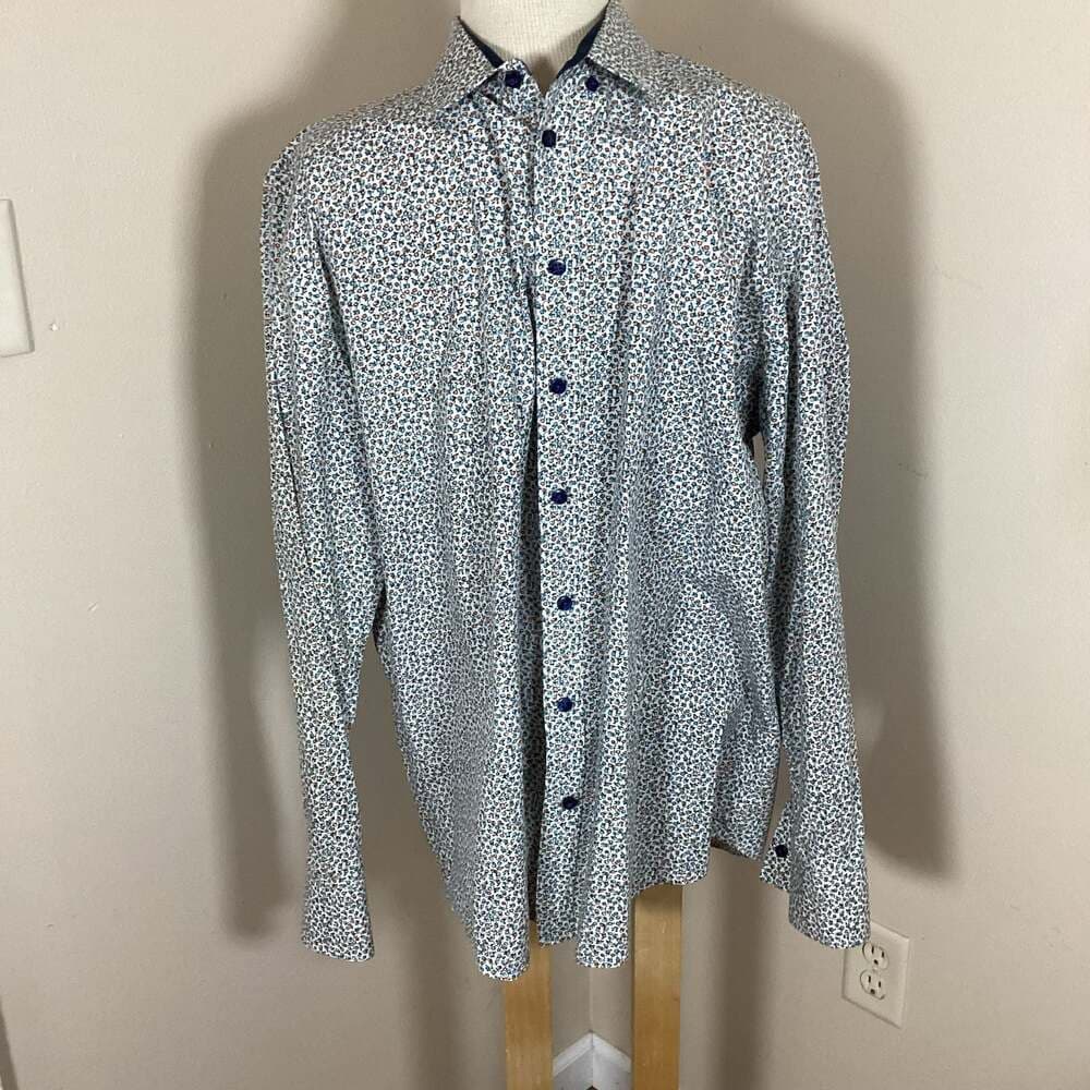CXL by Christian Lacroix Men's Floral Print Long Sleeve Button Down Shirt, Size