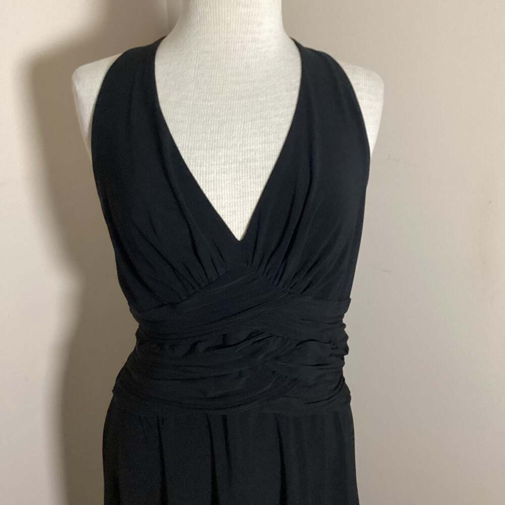 Jones New York Black Halter V-Neck Ruched Waist Dress Size 14