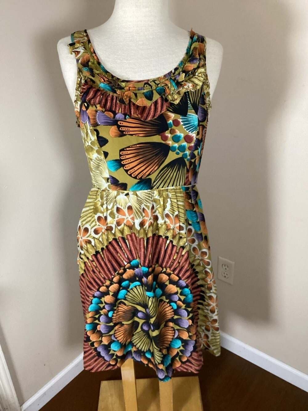 Edme & Esyllte Anthropologie Lappula Feather Print Silk Dress