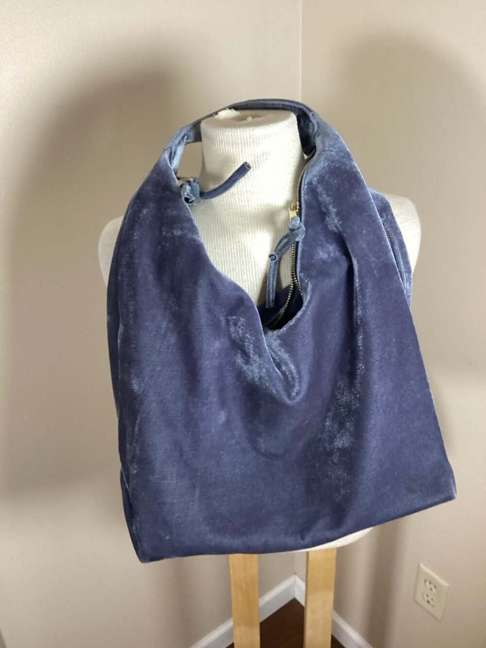 Tabitha Webb Blue Velvet Large Hobo Shoulder Bag