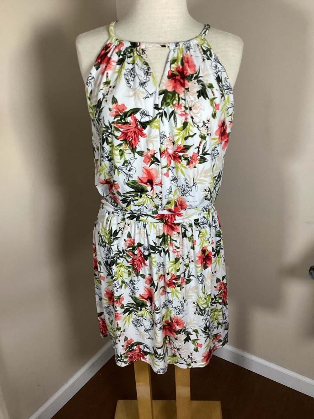 White House Black Market Women's Floral Print Halter Neck Sleeveless Mini Dress