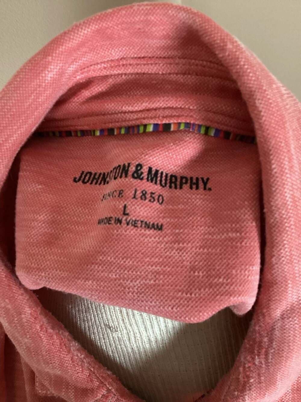 Johnston & Murphy Salmon Slub Knit Polo Shirt Size Large