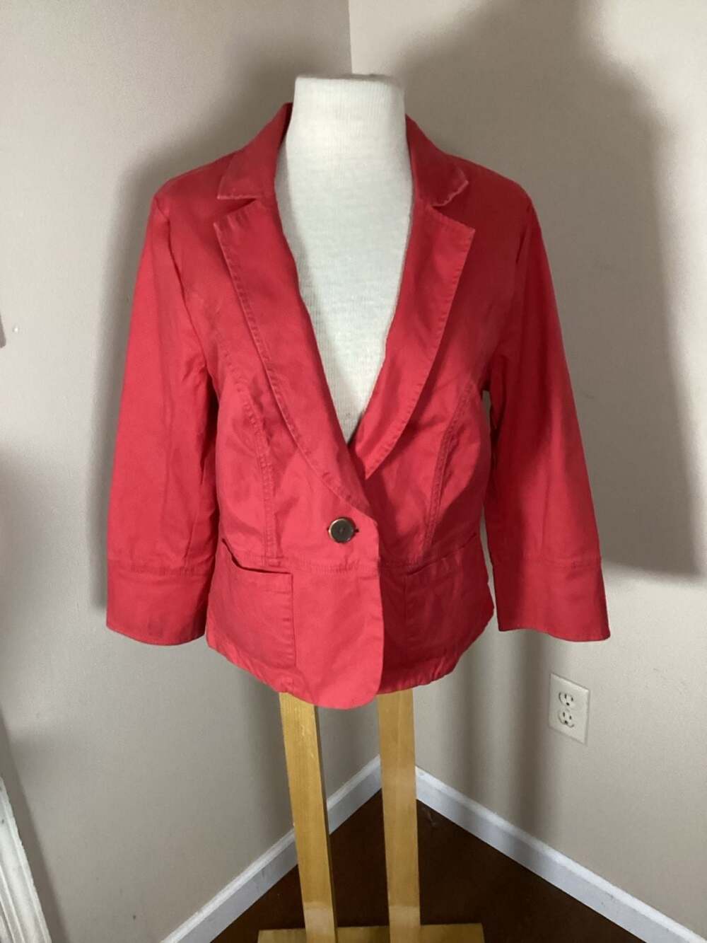 CAbi Toss On Geranium Jacket Style 878 Red Cotton 3/4 Sleeve Blazer