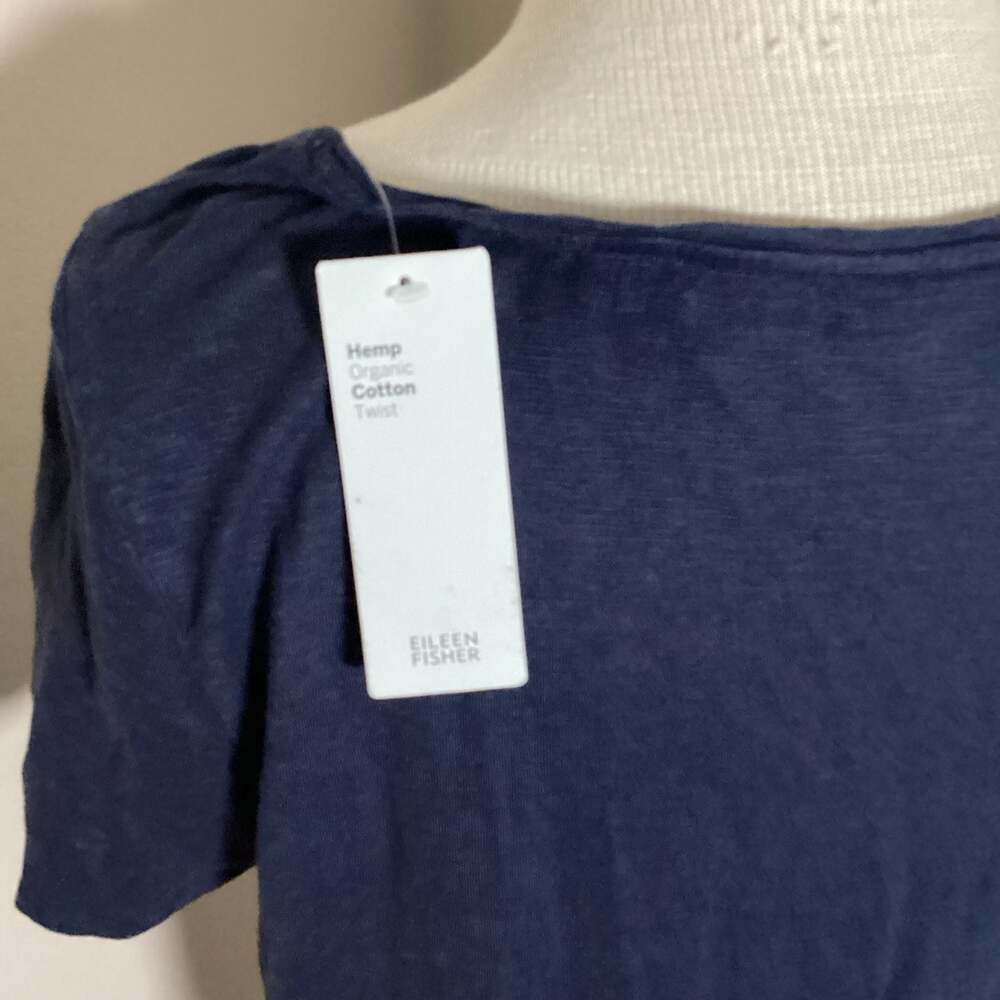 Eileen Fisher Hemp Organic Cotton Twist Short Sleeve Dress Navy Size Large