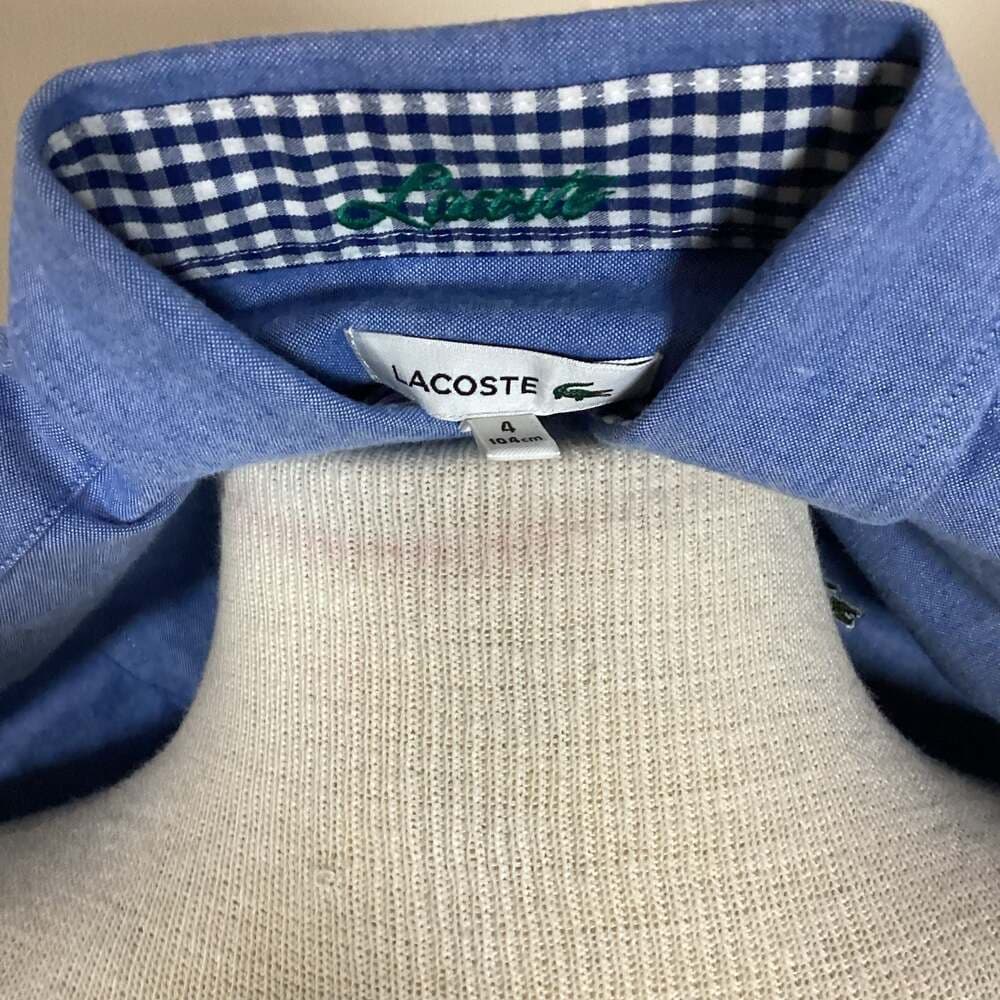 Lacoste Boys Blue Long Sleeve Button Down Shirt Size 4 / 104cm